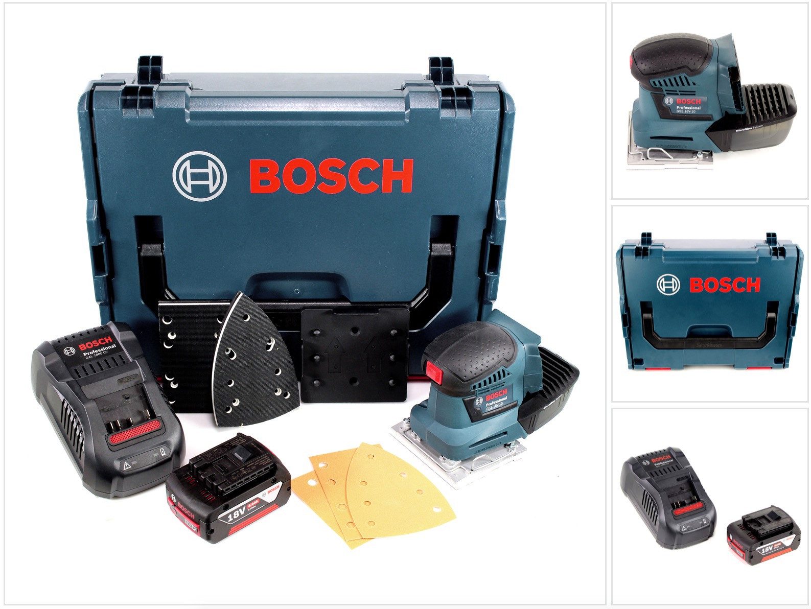 Bosch Professional Akku-Schwingschleifer GSS 18V-10 18V + 1x Akku 4,0Ah + Ladegerät + L-Boxx