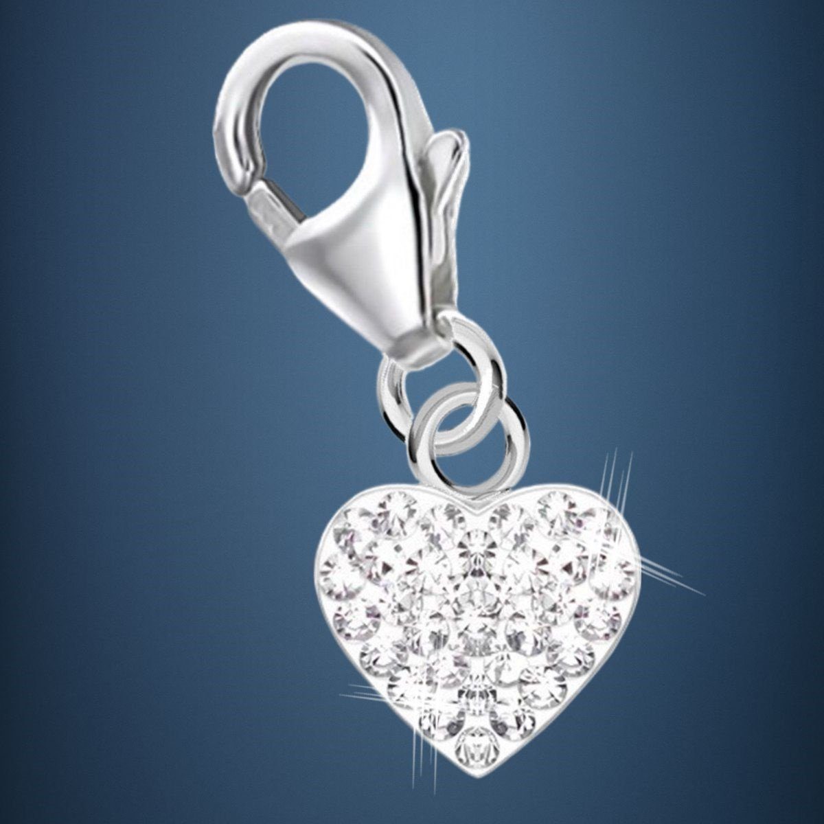 Goldene Hufeisen Charm Herz Herz Zirkonia Charm Anhänger aus 925 Sterling Silber (1 Stück, inkl.Etui), rhodiniert