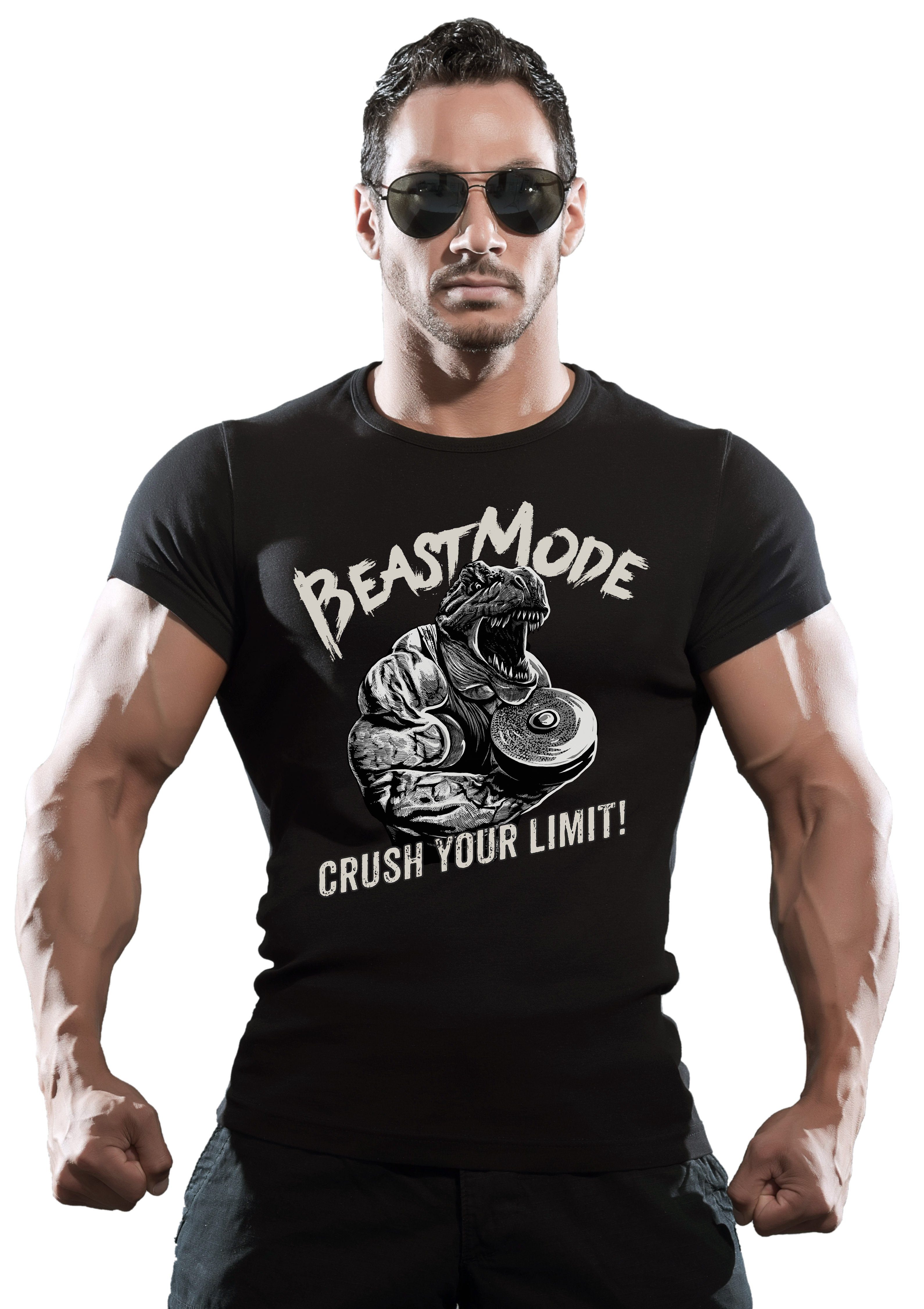 LOBO NEGRO® T-Shirt für den Hardcore Bodybuilder: Beast Mode Crush Your Lim günstig online kaufen