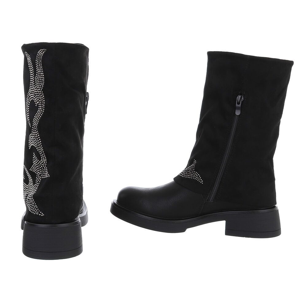 Ital-Design Damen Cowboyboots Biker Westernstiefel (88519568) Blockabsatz Flache Stiefel in Schwarz