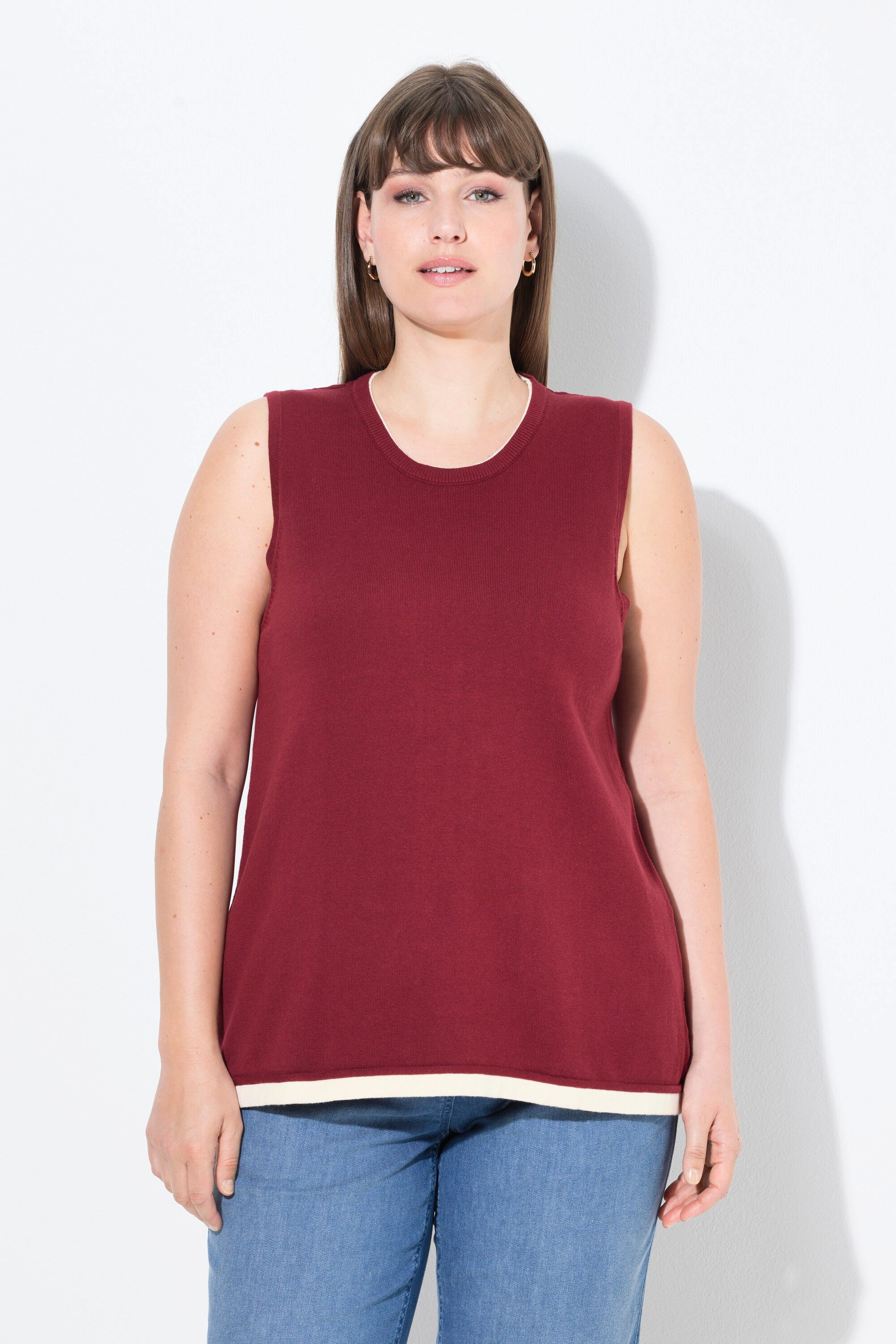 Ulla Popken Pullunder Stricktop Rundhalsausschnitt ärmellos Biobaumwolle