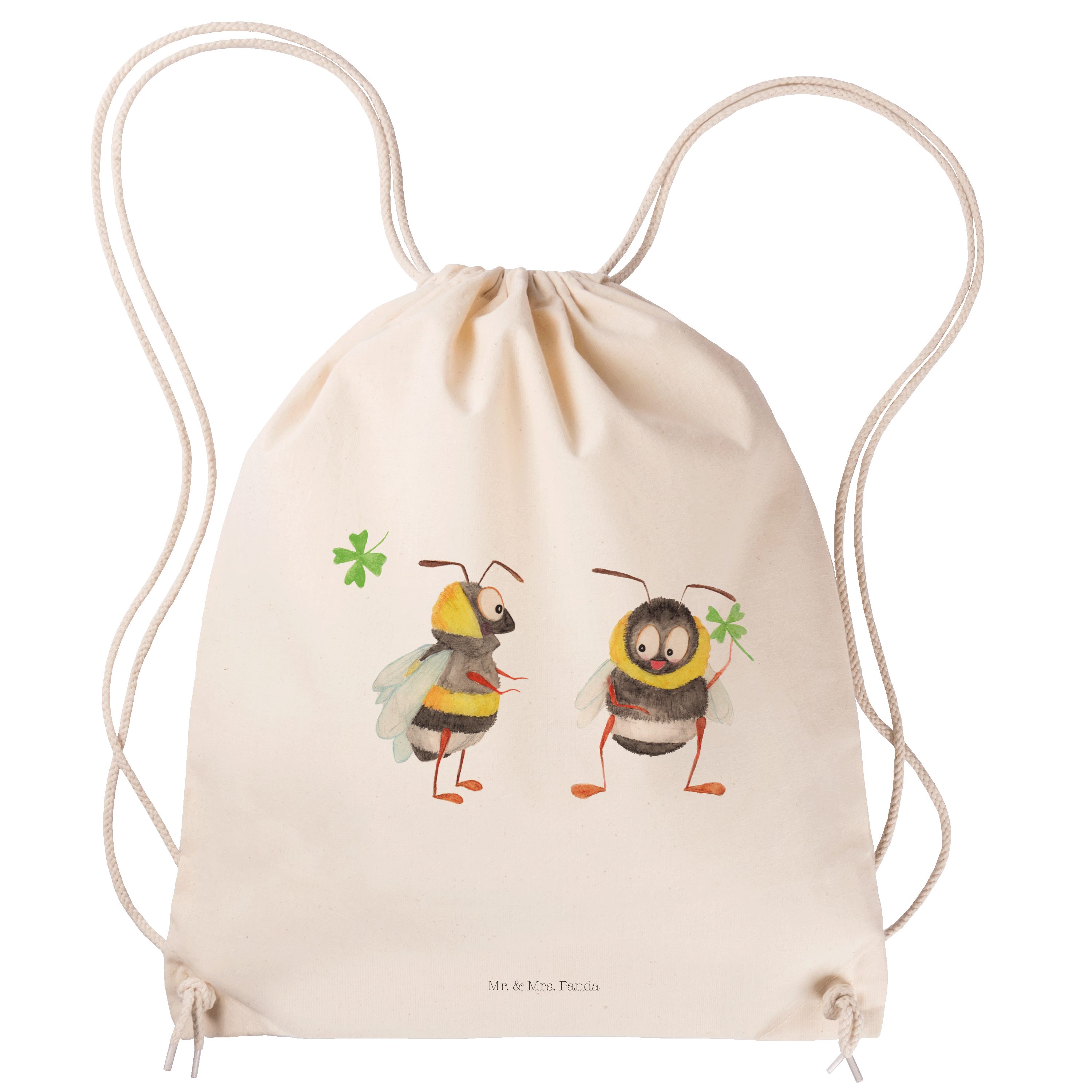 Mr. & Mrs. Panda Sporttasche Hummeln mit Kleeblatt - Transparent - Geschenk, glücklich werden, Spo (1-tlg)