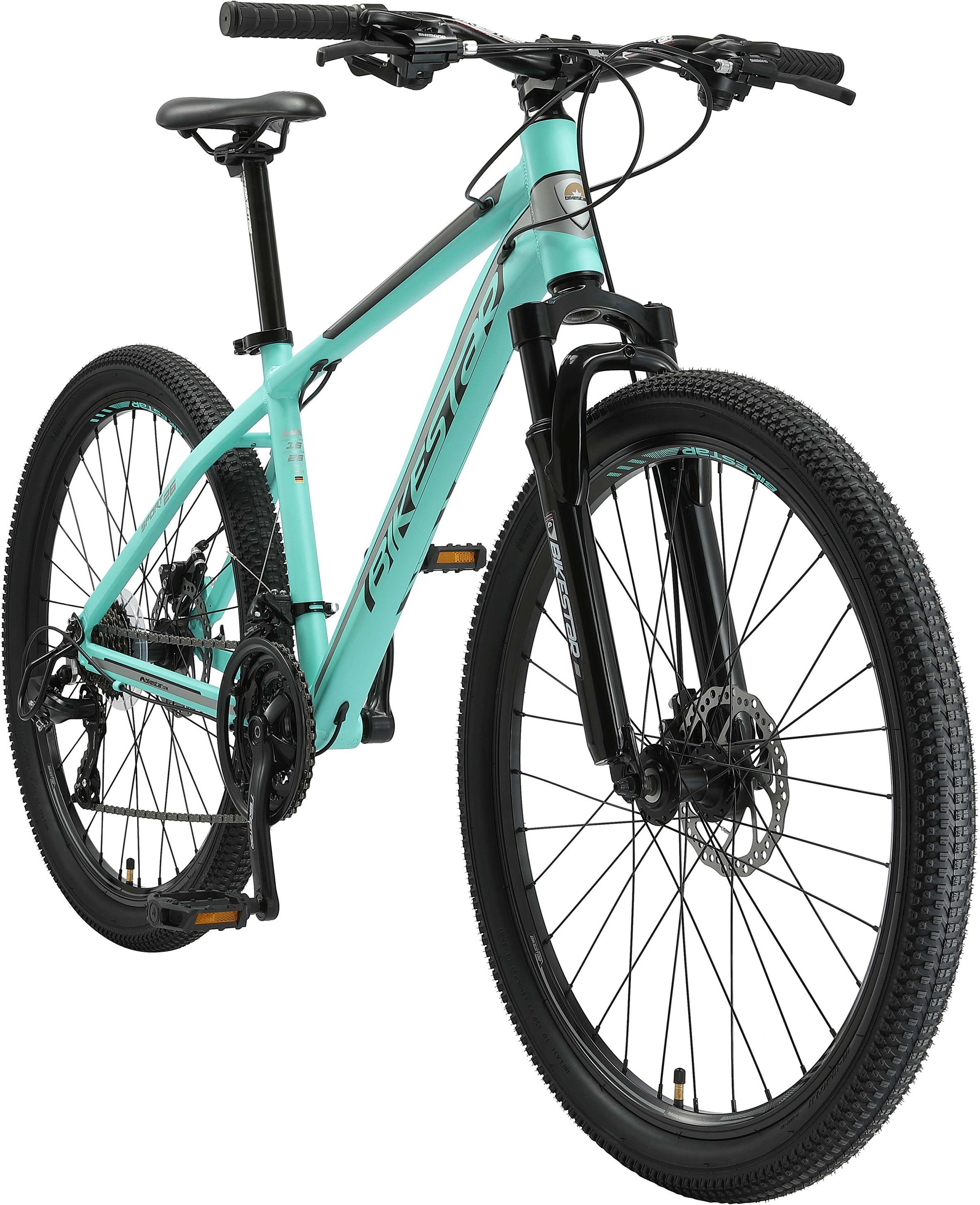 Bikestar Mountainbike, 21 Gang Shimano RD-TY300 Schaltwerk, Kettenschaltung, für Damen und Herren, Kettenschaltung