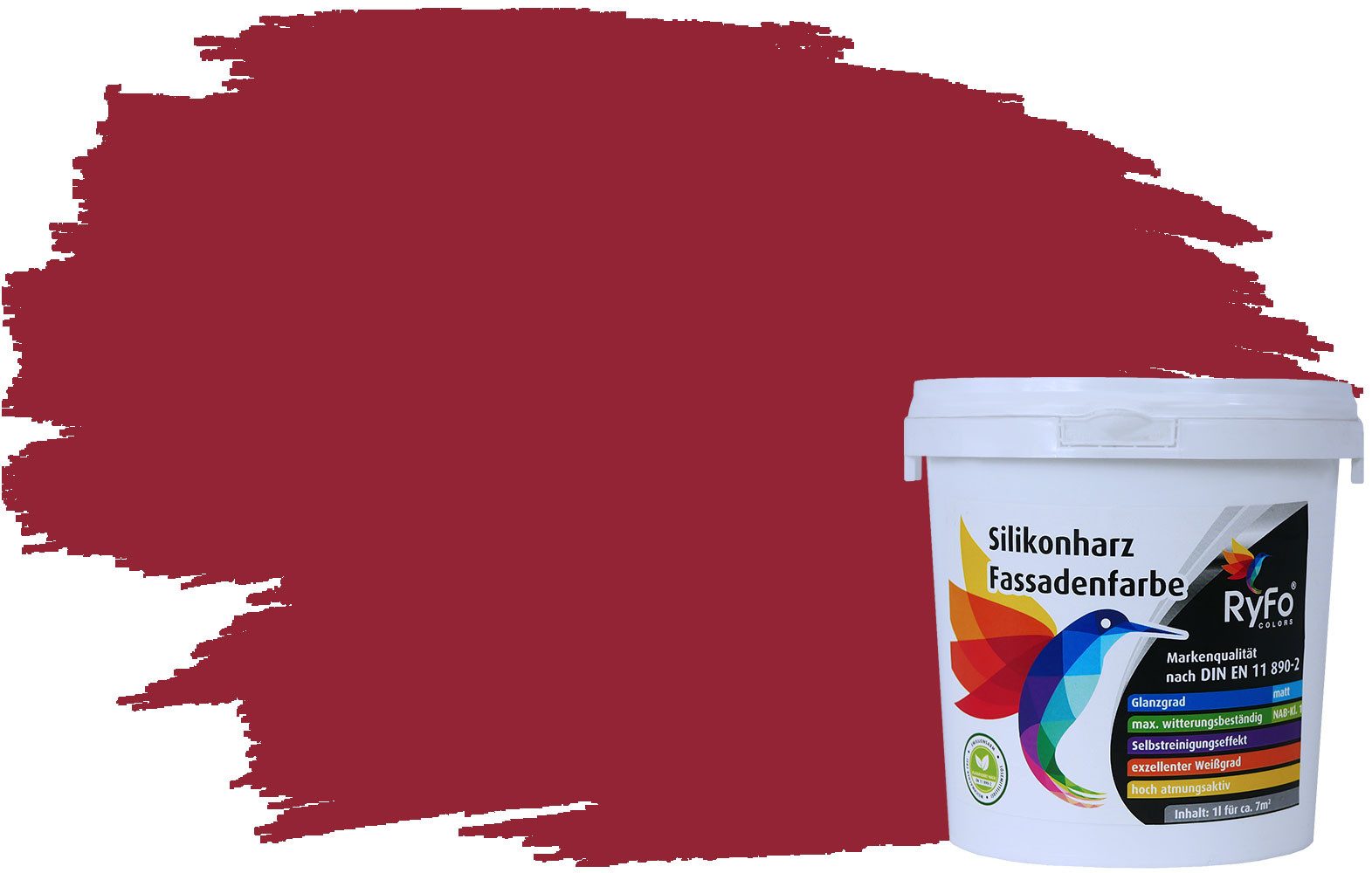 RyFo Colors Fassadenfarbe Silikonharz Fassadenfarbe Rottöne, 1 L ca. 6 m², Wasserabweisend, diffusionsfähig, schützt vor Schmutz, UV-beständig