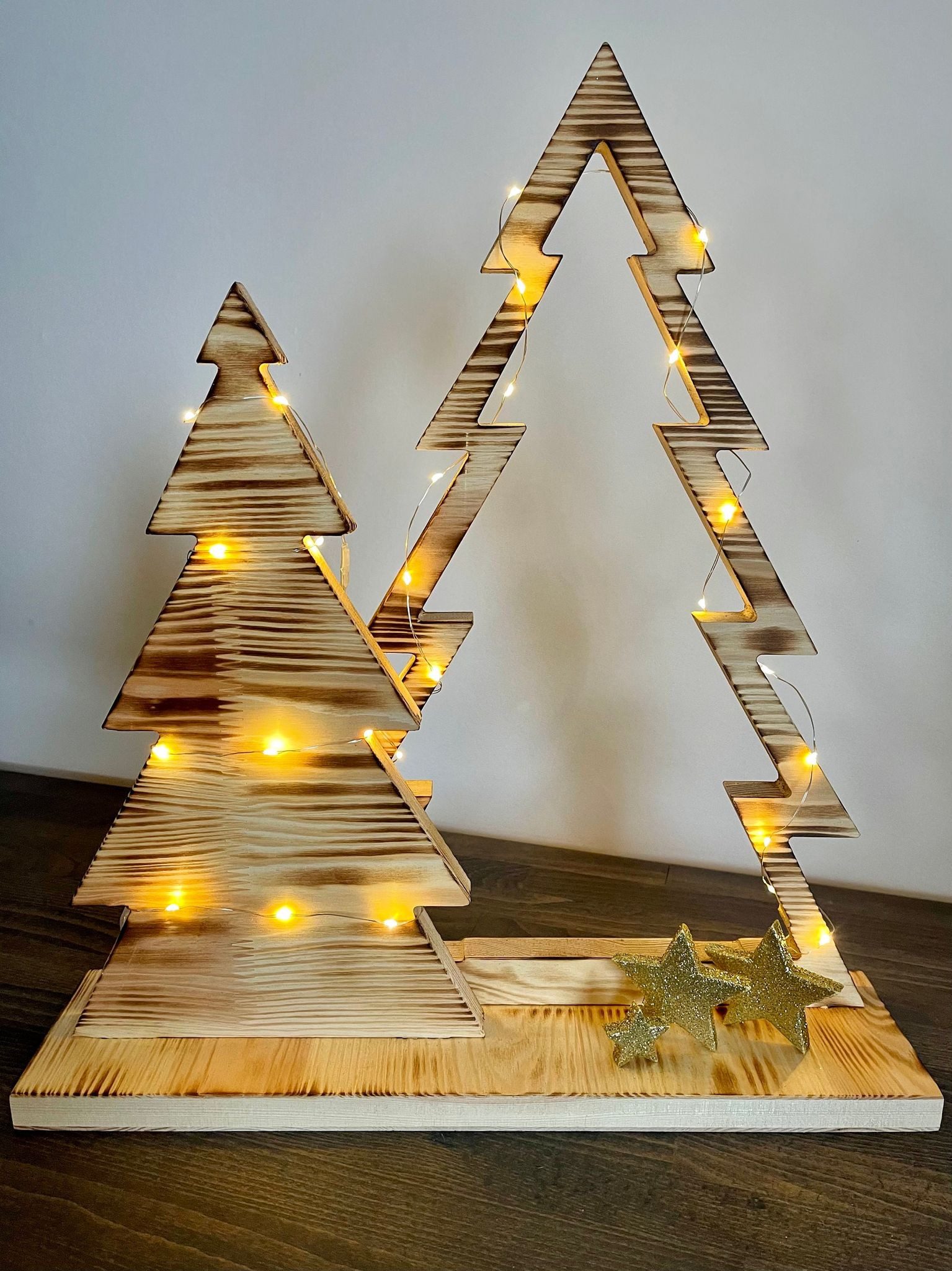Kahyko Dekobaum (Weihnachtsbaum-Ensemble aus Holz mit LED Beleuchtung / Timer), Tannenbaum aus Holz