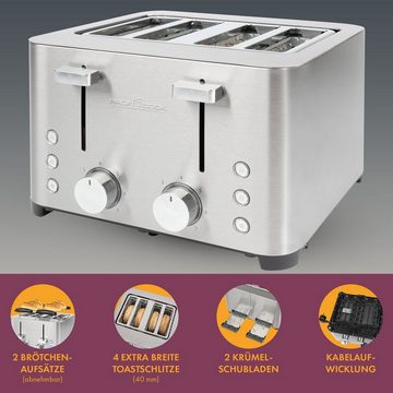 ProfiCook Toaster PC-TA 1252, Toaster 4 Scheiben, 2 getrennte Bedienelemente