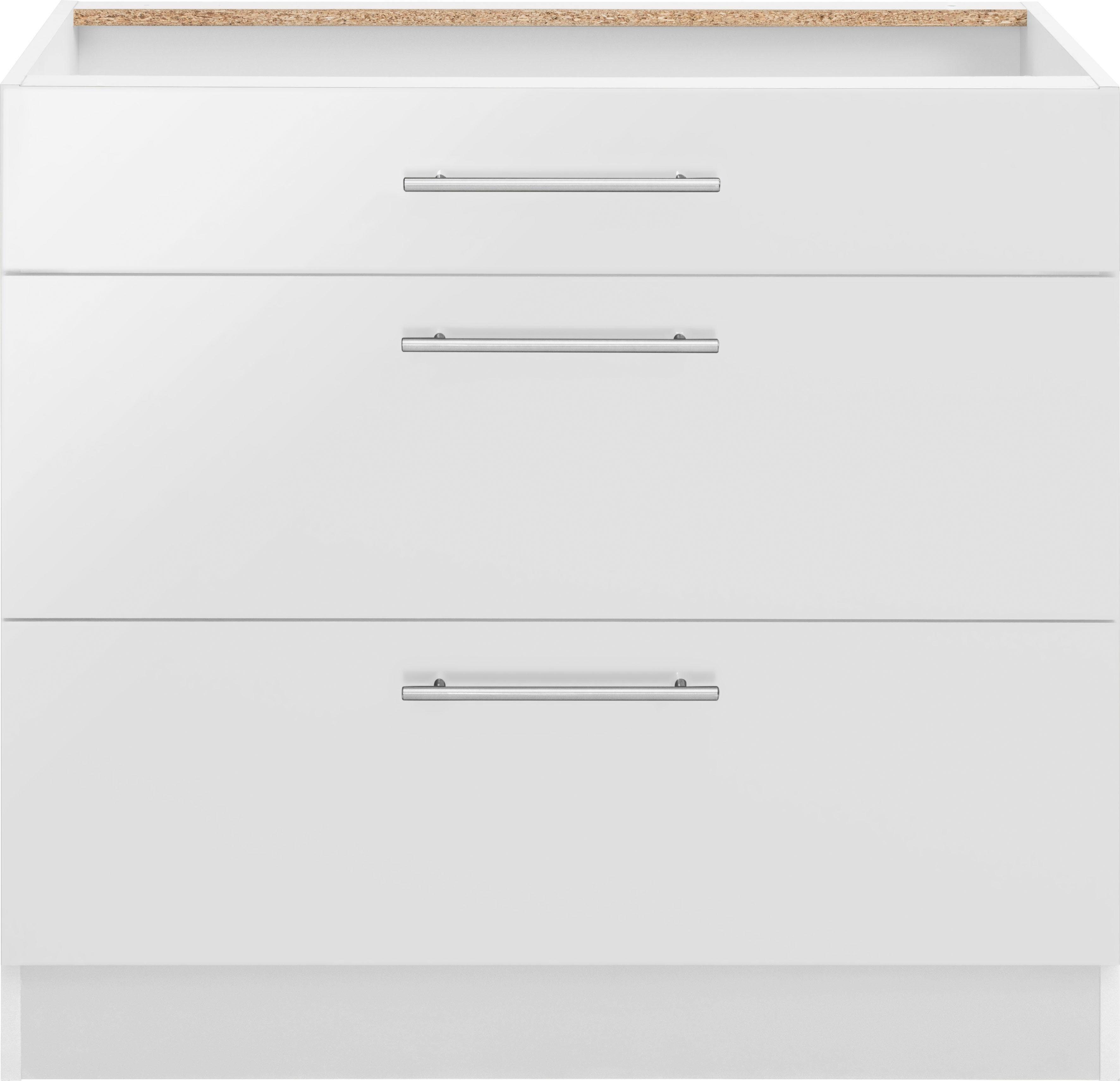 wiho Küchen Unterschrank Cali 90 cm breit, mit 2 großen Auszügen ohne Arbeitsplatte Front: Weiß Glanz, Korpus: weiß | Weiß