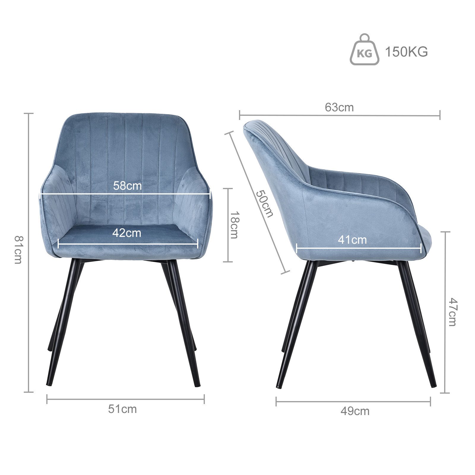 HOMAVO Esszimmerstuhl Stuhlset in Samt mit Armlehnen-modernen Design (2 St), Nach EN 12520 geprüft, mit Armlehnen, Metallbeinen, modernes Design
