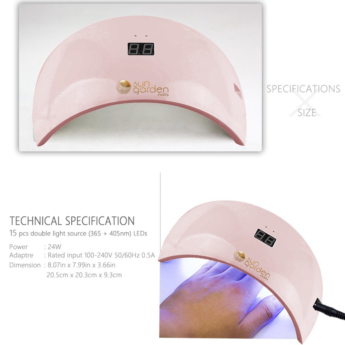 rosa - LED/DUAL ohne Sun SUN9s Nails Sensor, Lichthärtungsgerät Garden Lampe Bodenplatte mit