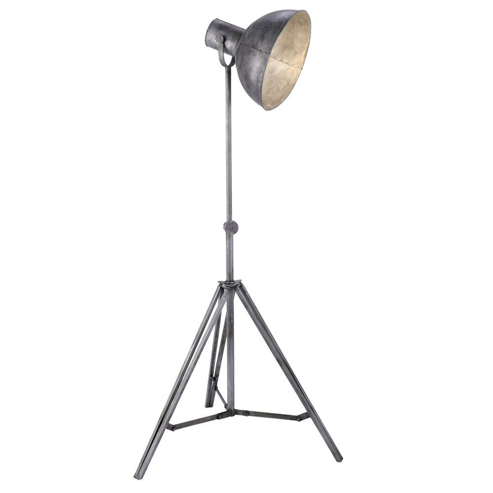 JUST LIGHT Stehlampe, Leuchtmittel nicht inklusive, Stehleuchte höhenverstellbar Retro Scheinwerfer Standleuchte silber