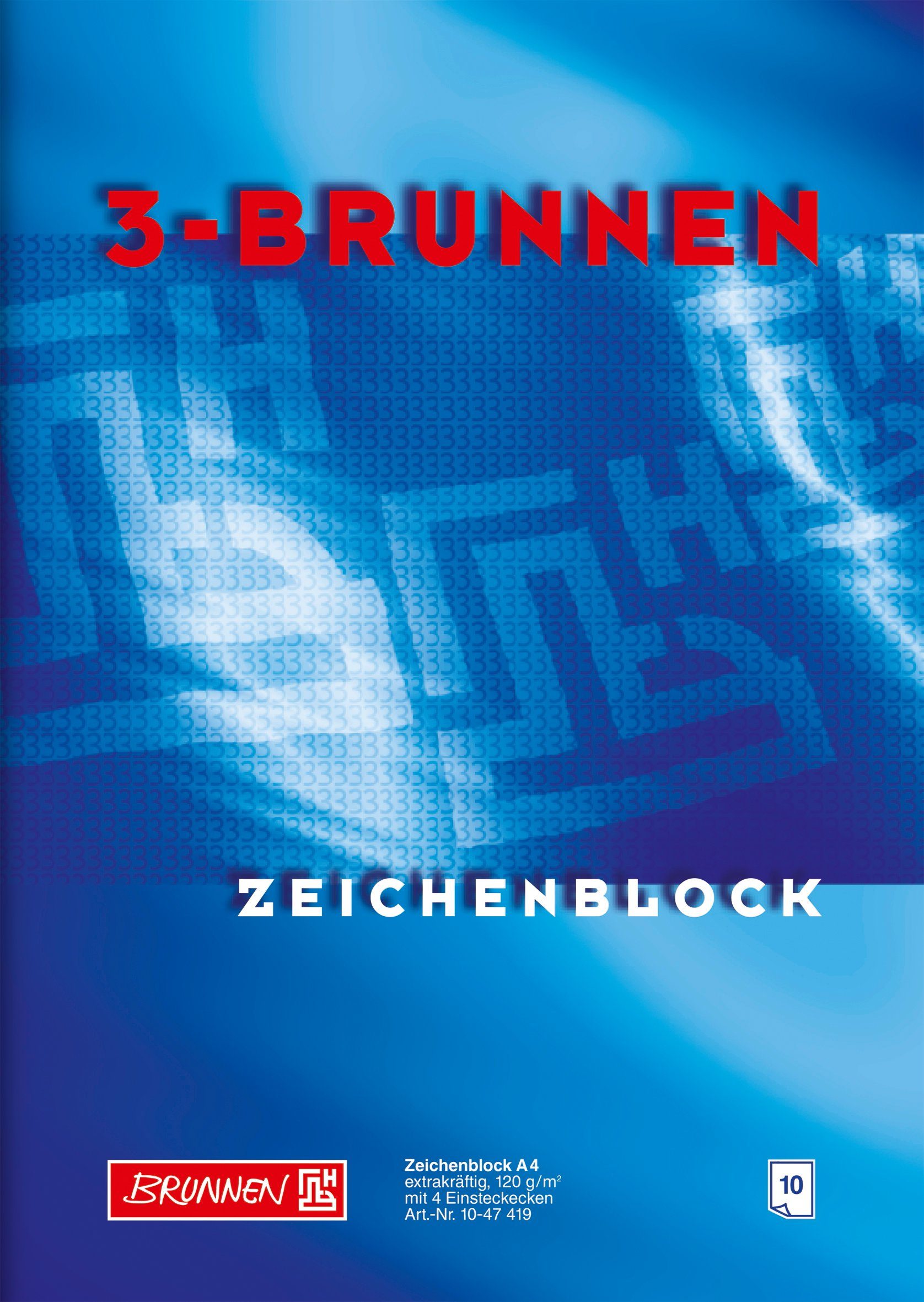 BRUNNEN Klemmen BRUNNEN 1047319 Zeichenblock "3-BRUNNEN-Block" A3 Deckblatt: blau | Klemmen
