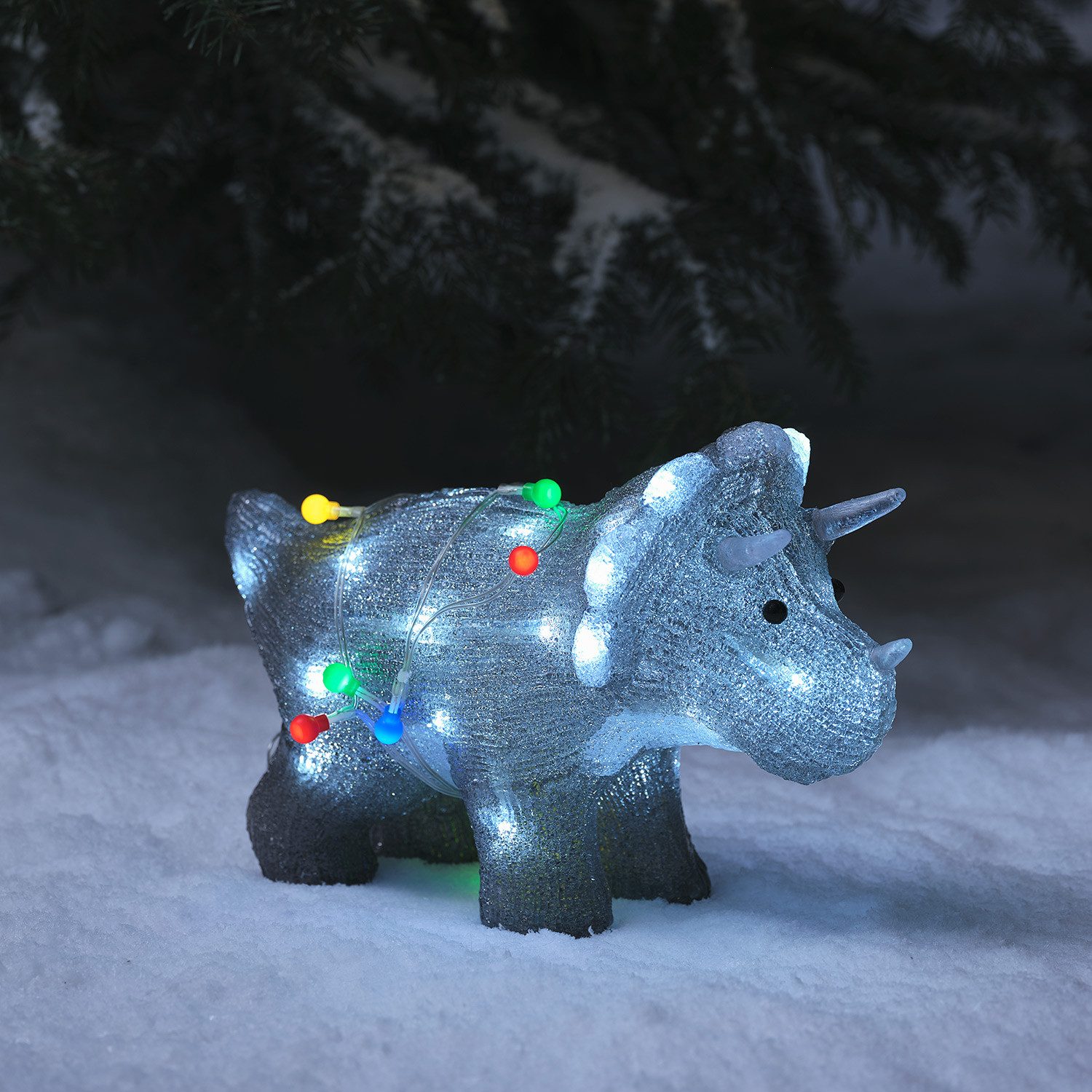 Lights4fun LED Dekofigur 36cm LED Acryl Weihnachtsfigur Grae der Triceratops, LED fest integriert