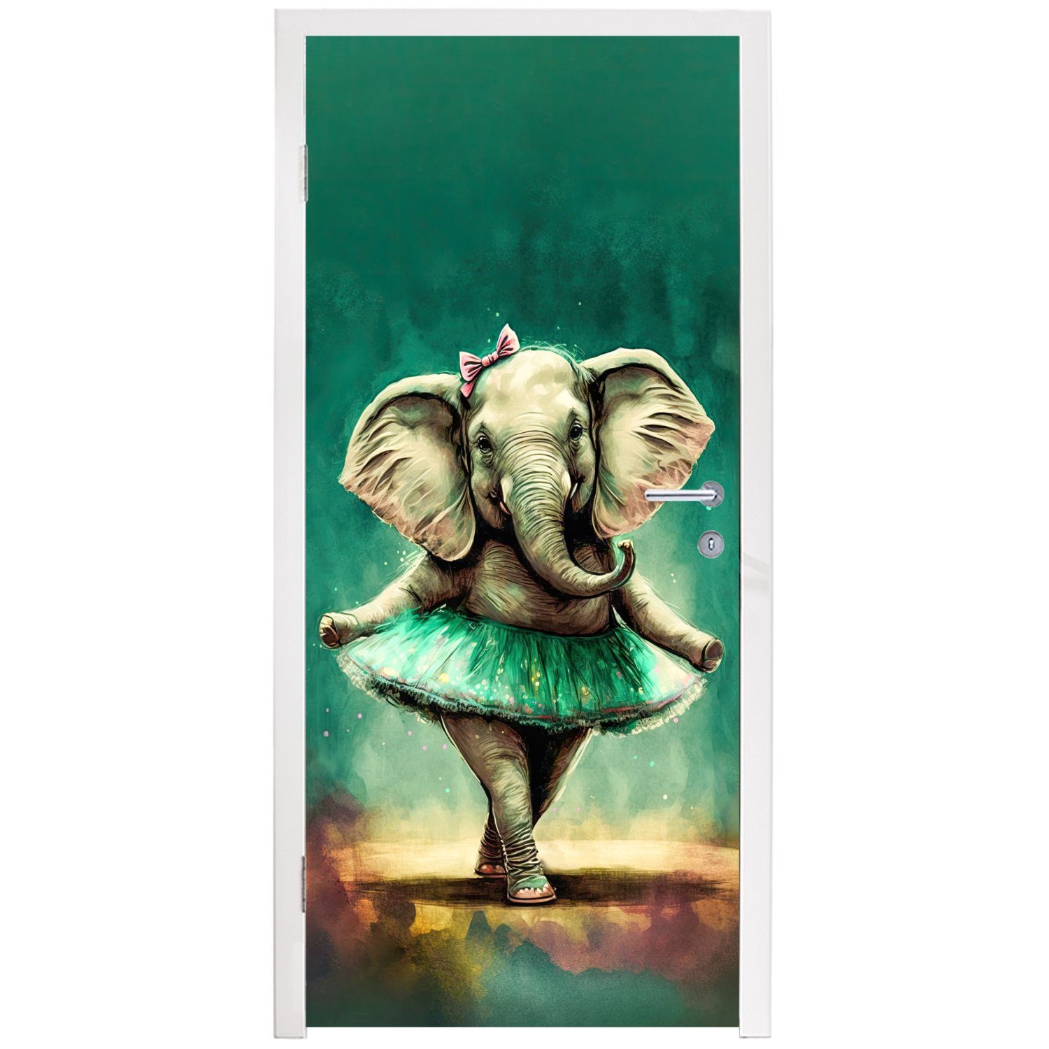 MuchoWow Türtapete Elefant Tür, St), für - Porträt - Ballerina Bogen 75x205 bedruckt, - cm Kinder, Matt, (1 - - Fototapete Türaufkleber, Farbe