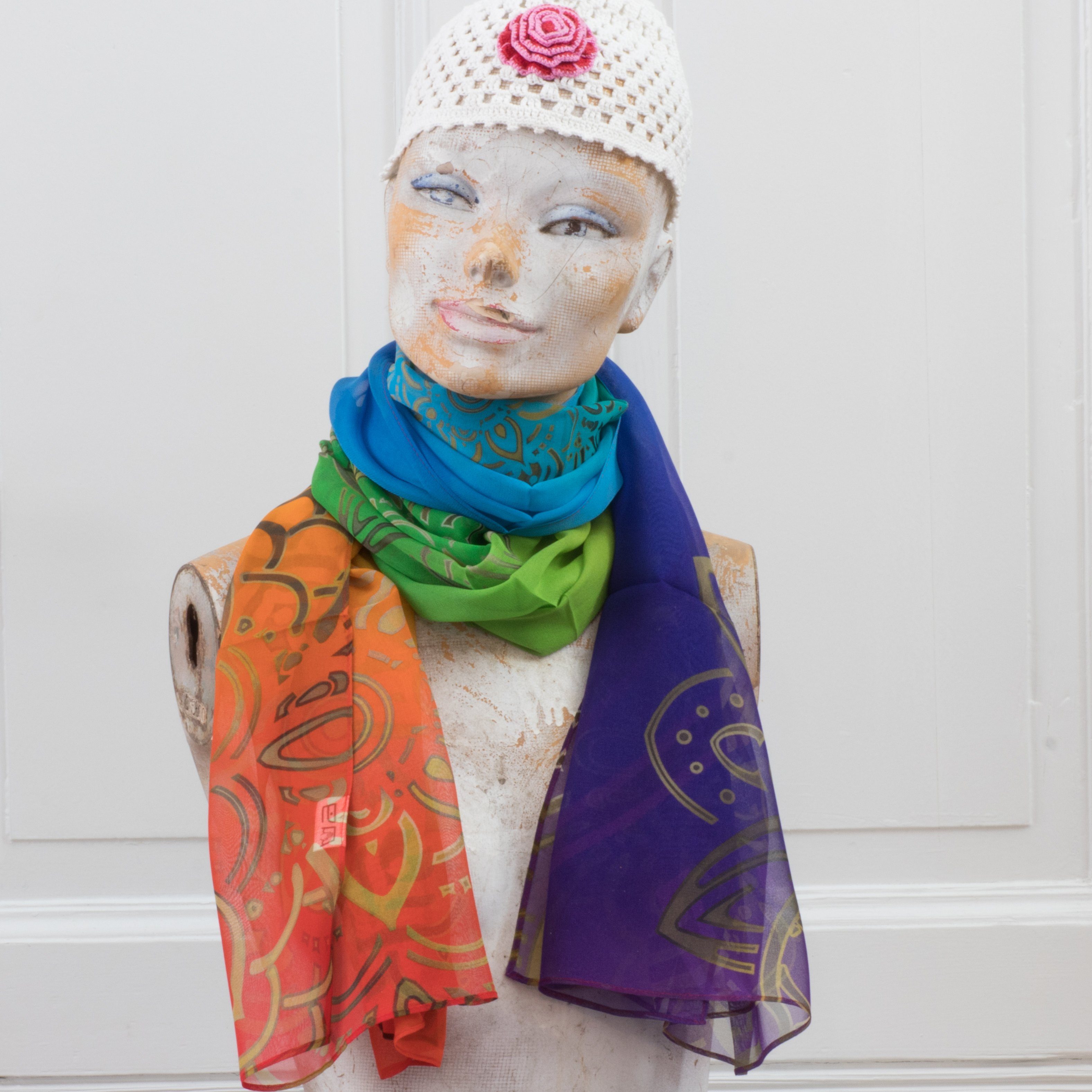 Seidenschal Mandala Schal Regenbogen 100 % Seide