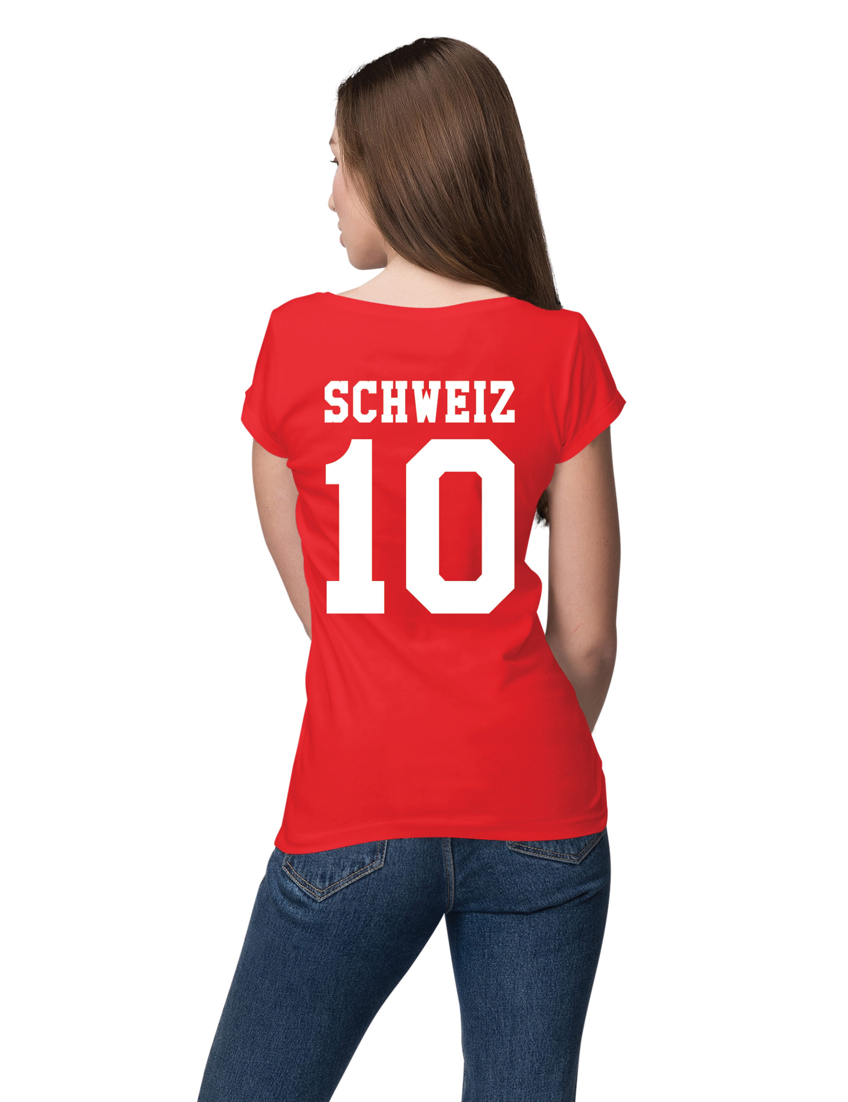 Youth Designz T-Shirt Schweiz Damen T-Shirt im Fußball Trikot Look mit trendigem Motiv