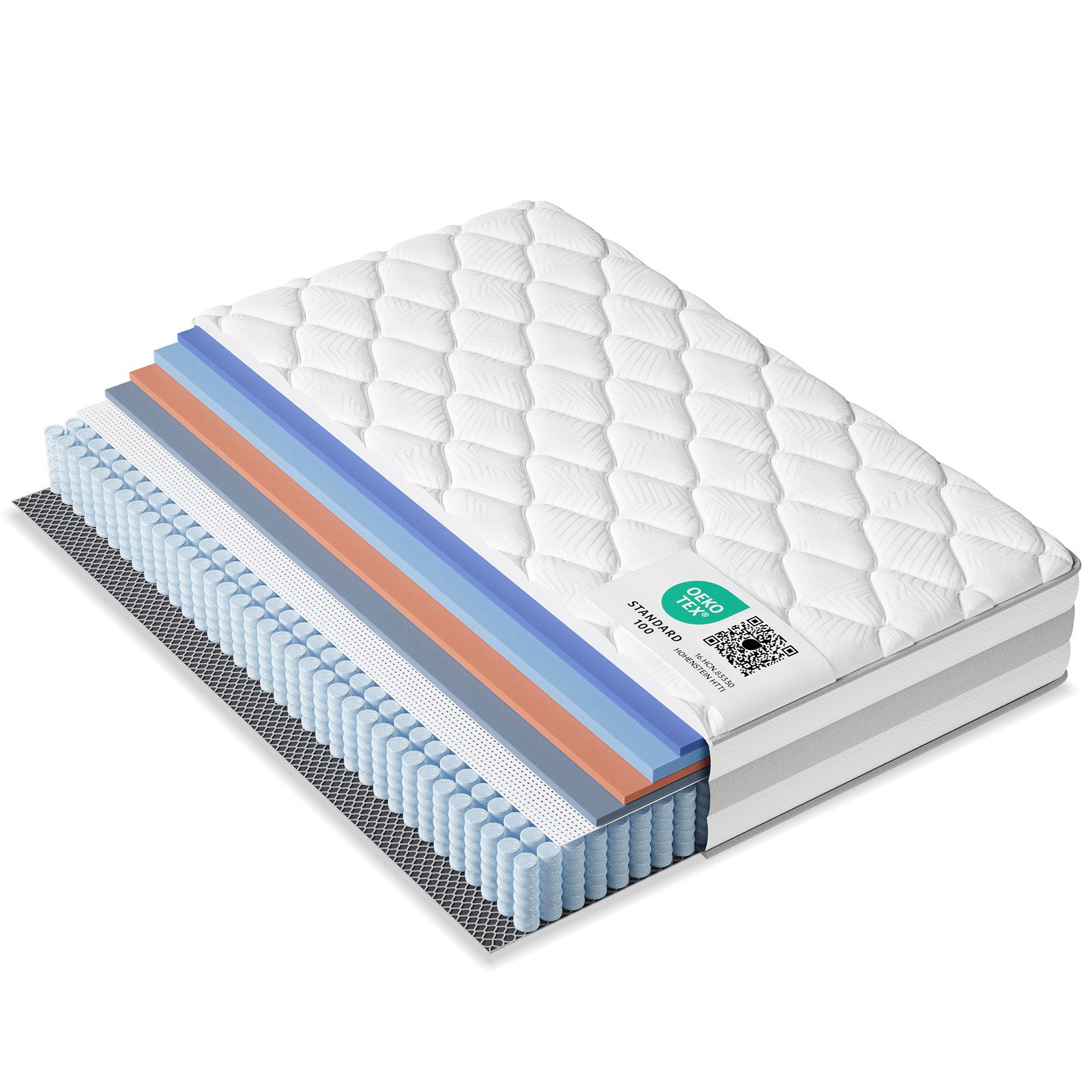 Taschenfederkernmatratze Kaltschaum Taschenfederkern 25cm 7-Zonen ergonomische Matratze H3/H4, COZHOM, 25 cm hoch, (Mittlerer Härtegrad, Einzelpackung), Allergikerfreundlich, 100 Nächte Probeschlafen, Beidseitig nutzbar