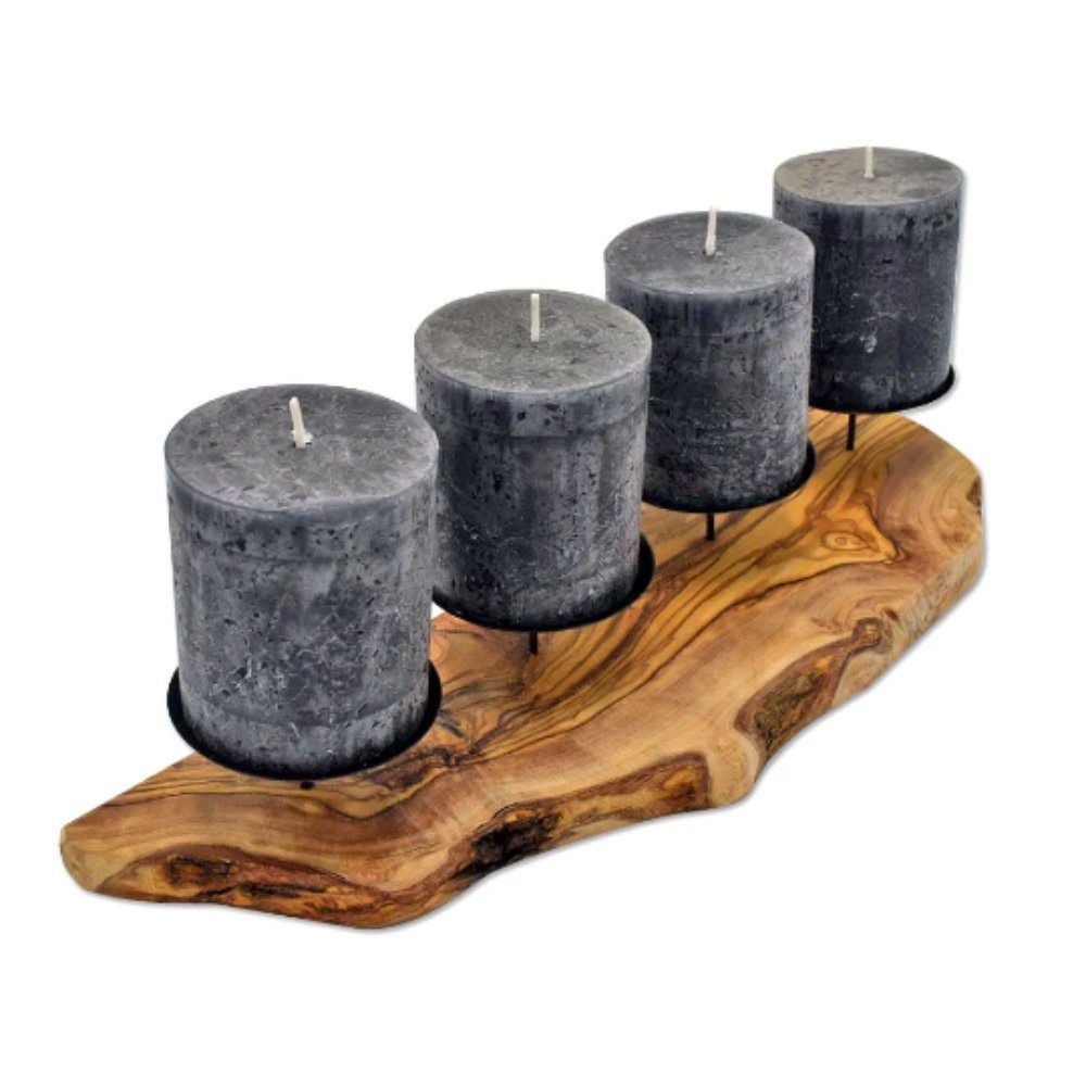 Olivenholz-erleben Kerzenständer nachhaltig, Kerzenhalter aus dekorativ, Metall Olivenholz ADVENT Kerzenständer 4 Kerzen für aus (1 rustikal St)