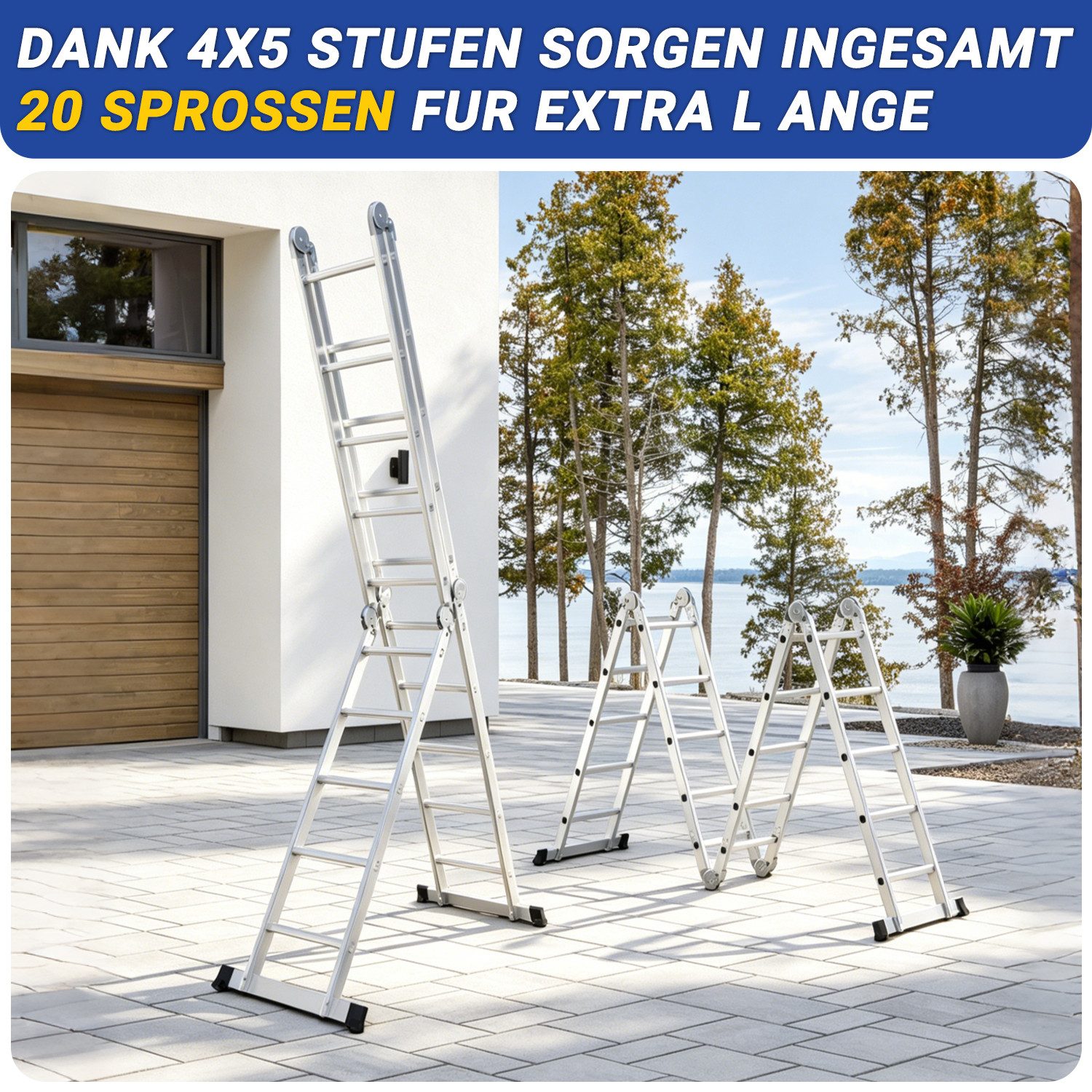 Clanmacy Vielzweckleiter 7 in 1 Multifunktionsleiter Gerüst 578cm Mehrzweckleiter Klappleiter (Multifunktionsleiter, Vielzweckleiter, Gelenkleiter, Universallei – Bild 5 von 5