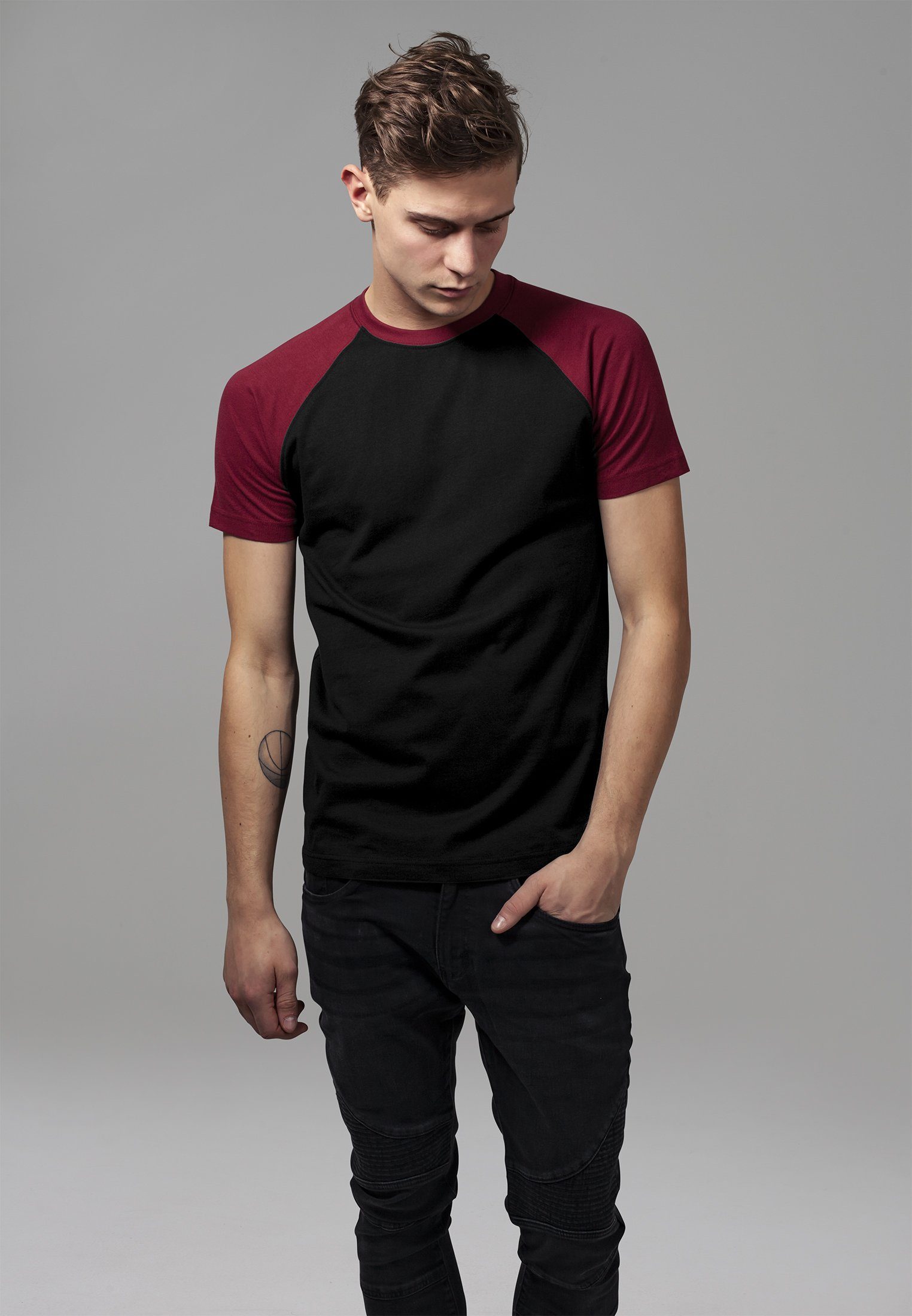 URBAN Herren Raglan CLASSICS Contrast Tee black/burgundy (1-tlg) T-Shirt