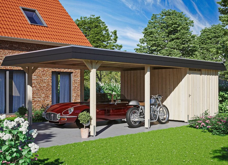 Skanholz Einzelcarport Wendland, BxT: 409x870 cm, 210 cm Einfahrtshöhe,  Massive Konstruktion aus hochwertigem Leimholz (BSH-Fichte)