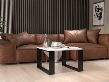 Home Collective Couchtisch Beistelltisch Loft Design, kratzfeste Oberfläche, Wohnzimmer Couch, Tisch Beistell 67x67x40 cm (LxBxH), weiß schwarz