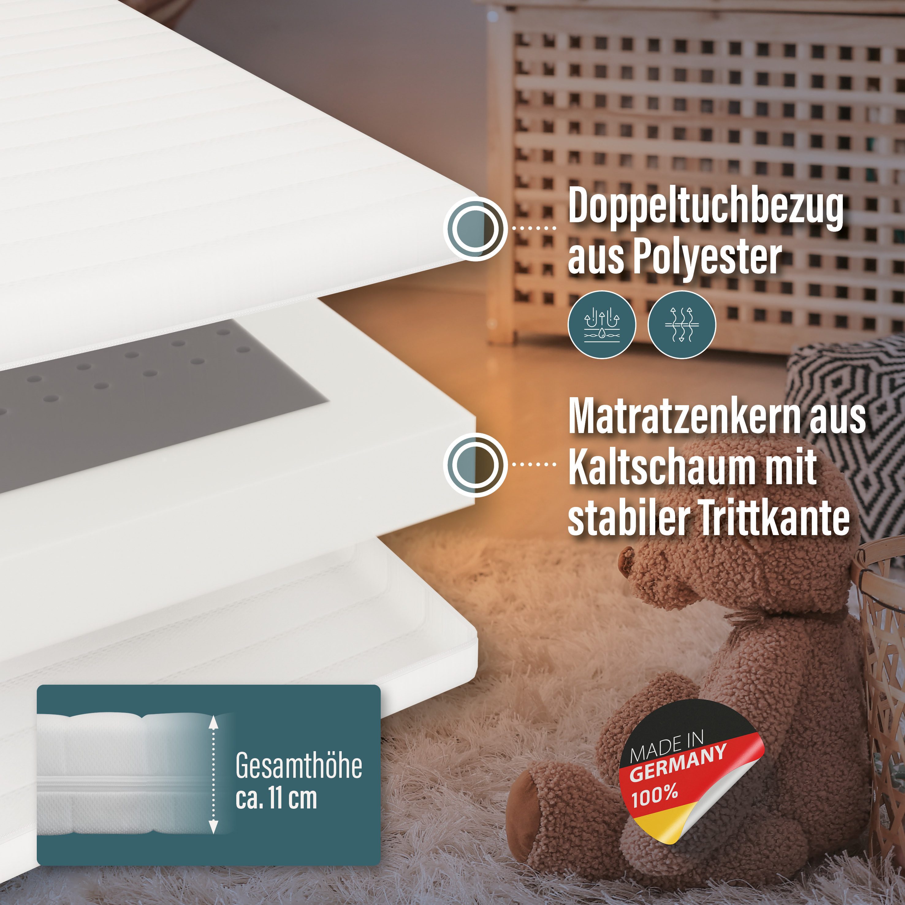 Kindermatratze Kindermatratze BeCo Kaja, ergonomisch, hygienisch und strapazierfähig, Beco, 11 cm hoch, Note GUT (2,2) der Preistipp bei Stiftung Warentest (Ausgabe 09/2024)