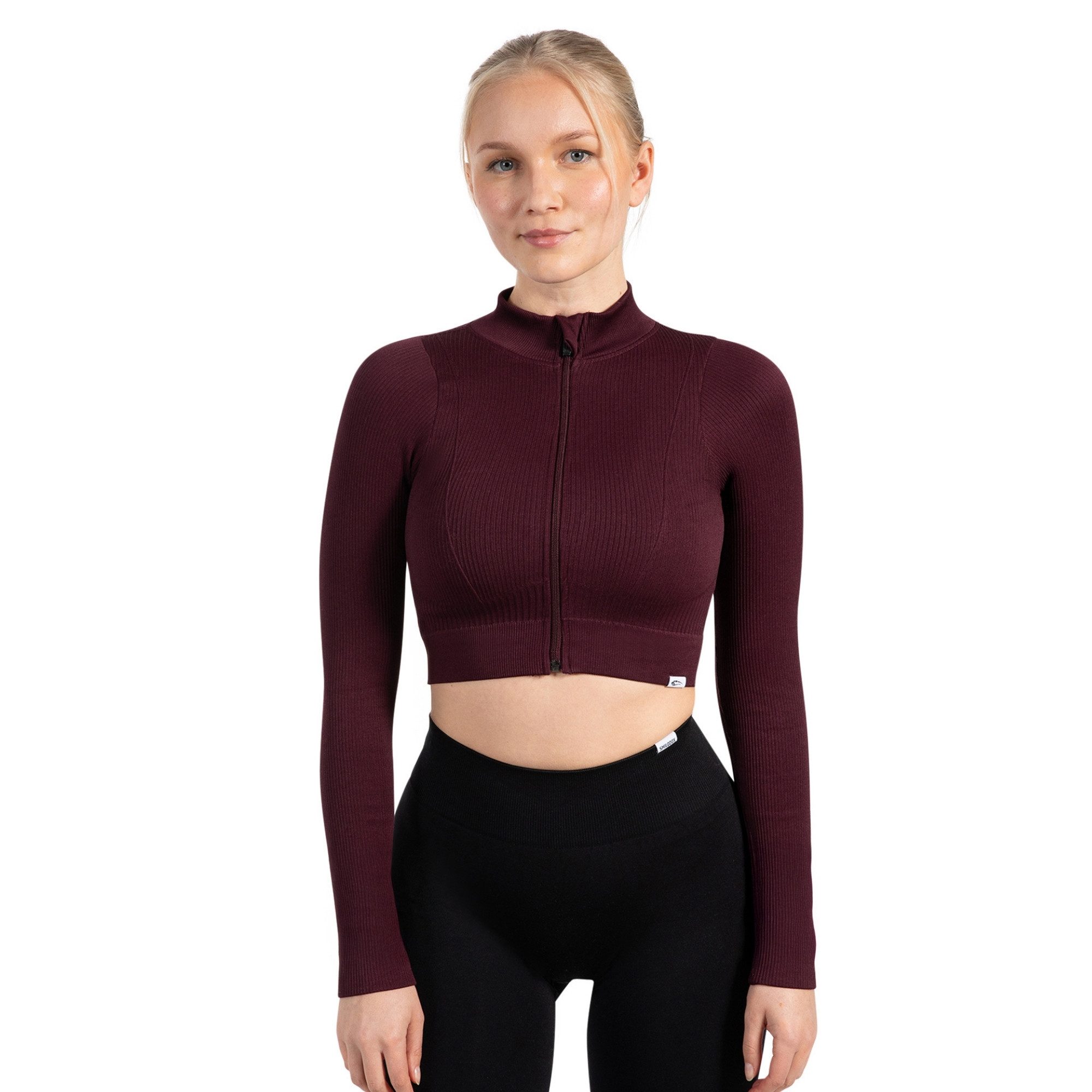 Smilodox Trainingsjacke Zeya, Size Up empfohlen, Crop Sportjacke Slim Fit, hoher Kragen Figurbetonte Laufjacke, Zip-Jacke Rippstruktur & Stretch, Workout Yoga