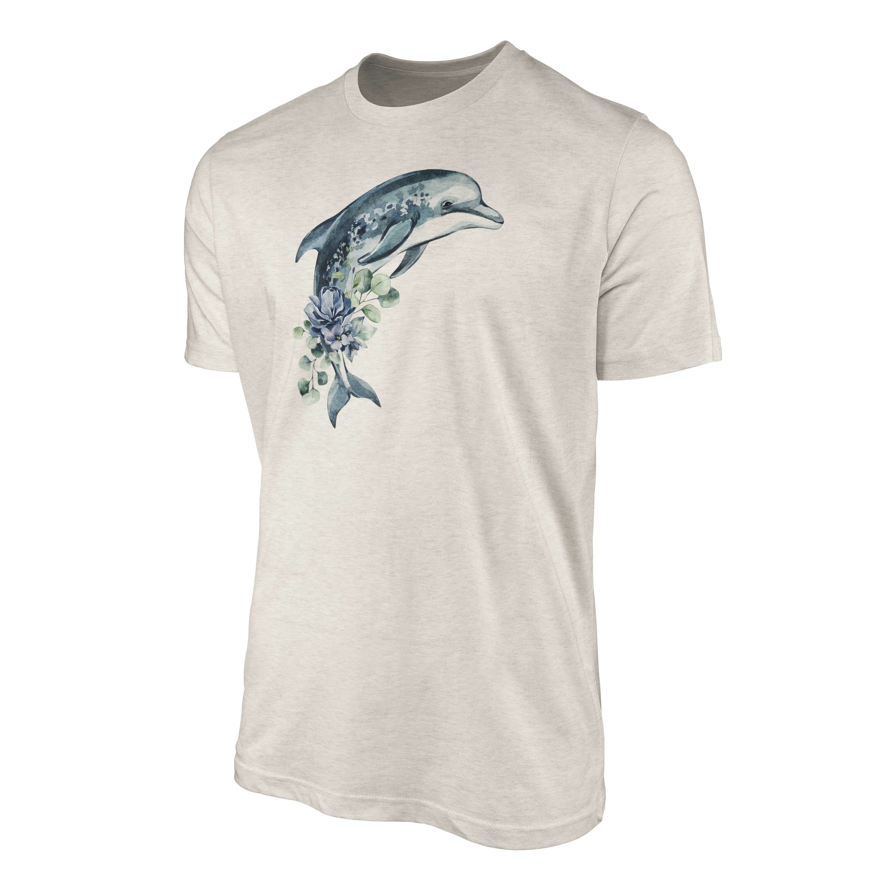 Sinus Delfin Motiv 100% Shirt Bio-Baumwolle Herren T-Shirt Wasserfarben Art T-Shirt gekämmte Ökomod Blumen Nachhaltig (1-tlg)