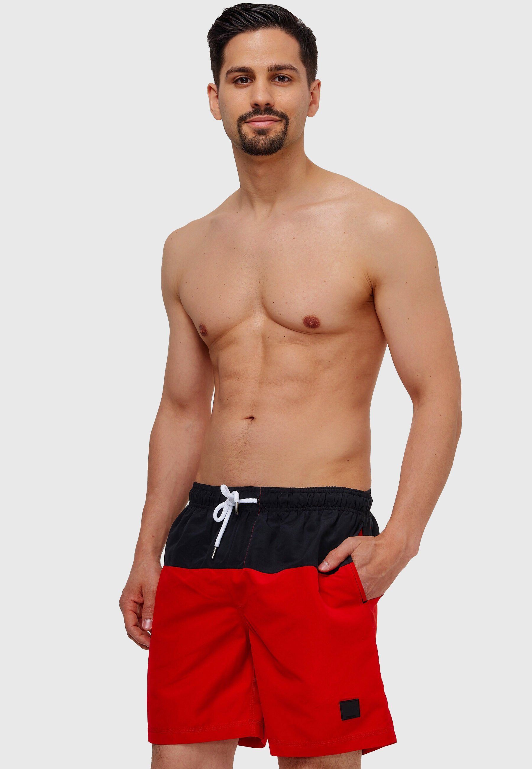 Indicode Badeshorts Herren Pruitt Schwimmshorts Männer elastischer Bund mit Kordelzug, Color-Block-Optik
