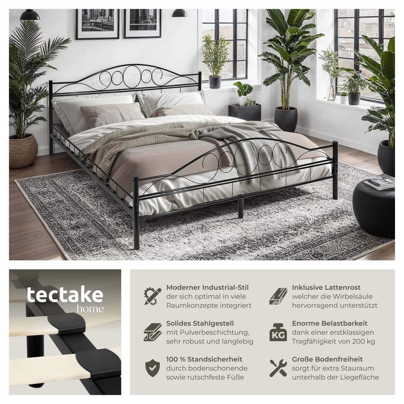 tectake Bettgestell Metallbett, robustes Stahlgestell günstig online kaufen