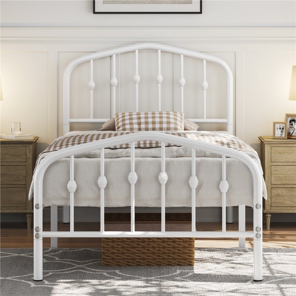 Yaheetech Metallbett 90-160cm (B), Bettrahmen Vintage Bettgestell mit kronenförmigem Kopfteil