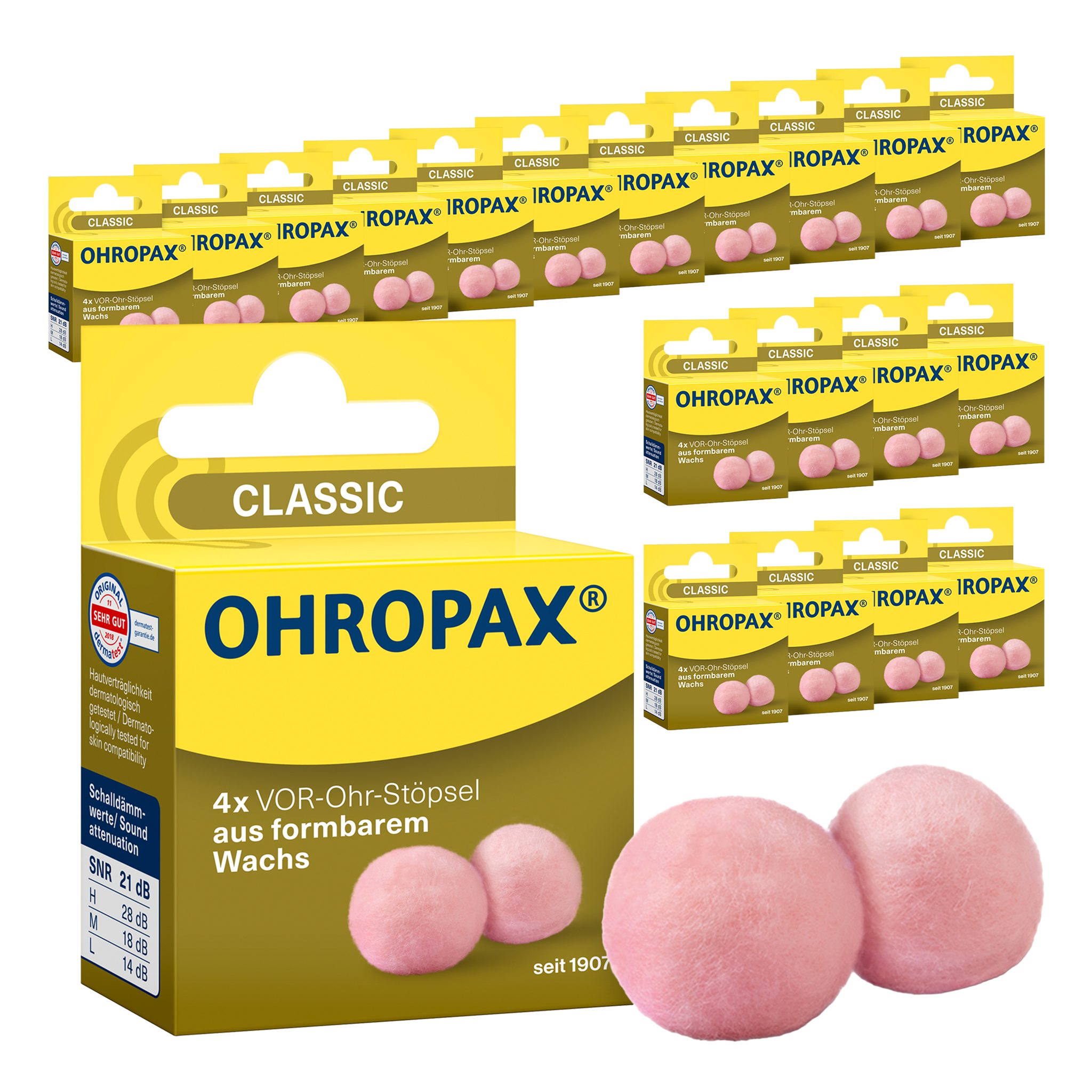 OHROPAX Gehörschutzstöpsel OHROPAX Classic Ohrstöpsel, 20x4 St., Wachs-Gehörschutz.