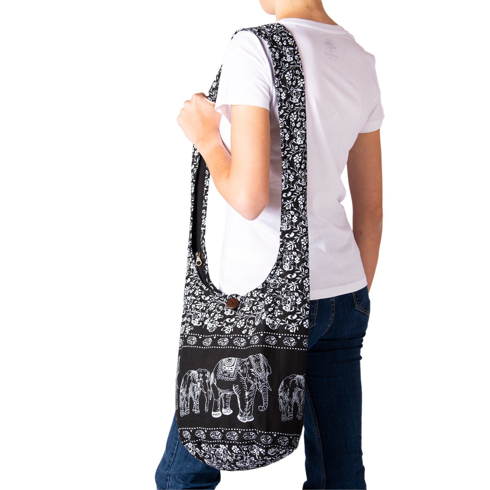 PANASIAM Freizeittasche Schulterbeutel Elefant Schultertasche aus 100% Baumwolle in 2 Größen, Beuteltasche als Wickeltasche Handtasche oder Strandtasche geeignet