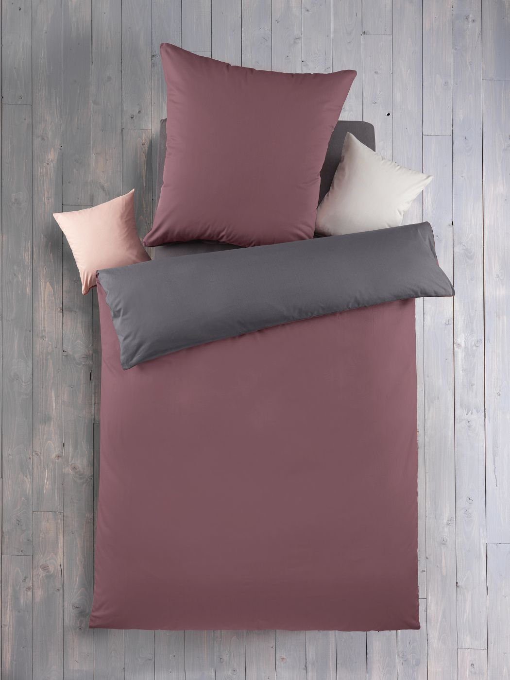Optidream Bettwäsche Set Renforcé 135x200 Baumwolle Rosenholz-Anthrazit rosa, Renforcé, 2 teilig, Sommer Geschenke Idee Frauen Männer weich sale Reißverschluss Partner