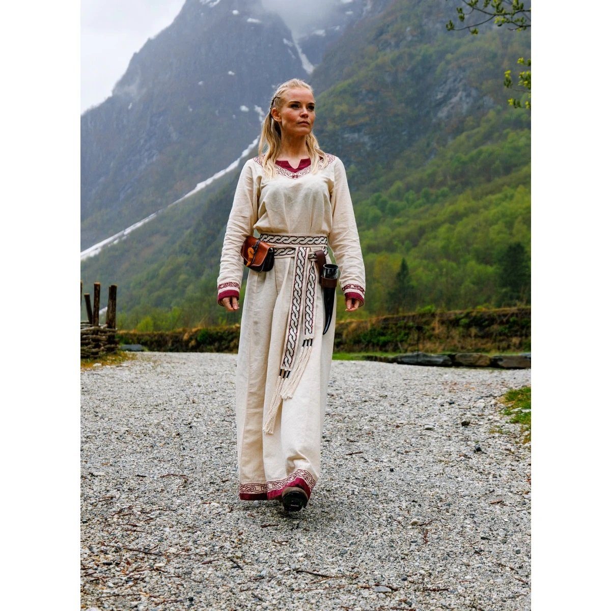 Leonardo Carbone Ritter-Kostüm Wikinger Kleid "Lagertha" Natur/Rot
