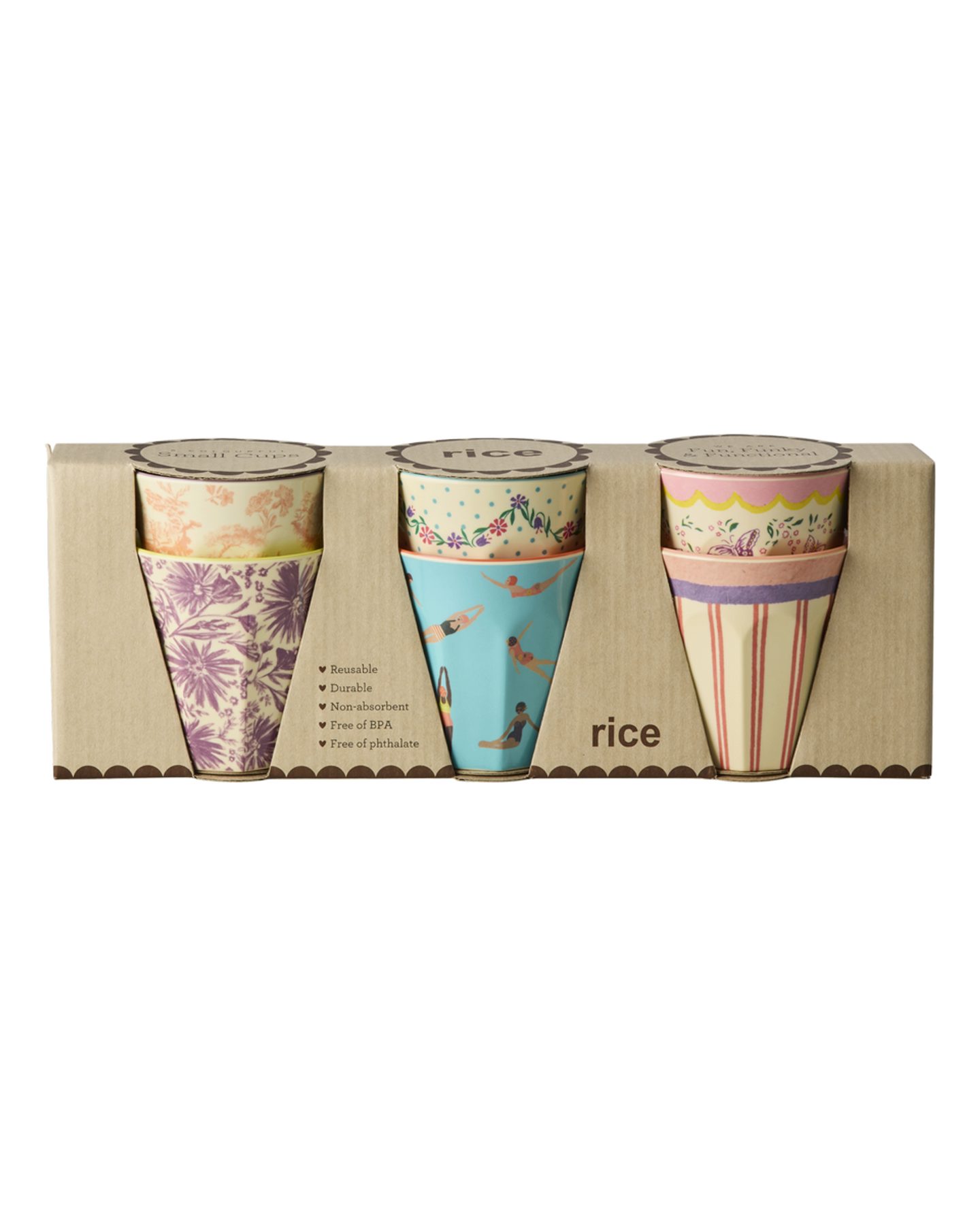rice Kinderbecher Rice Melamin 6er-SET Becher Medium - Schwimmer & Dots & Streifen Print, 6-tlg., Melamin