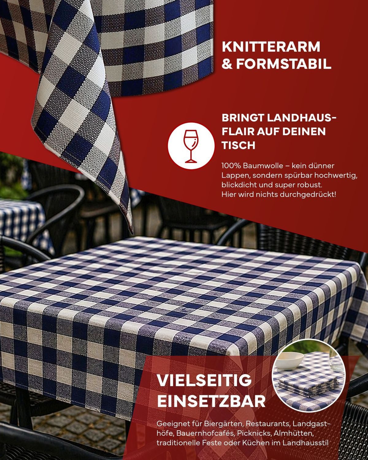 texpot Tischdecke Tischwäsche im 2 cm Karo blau-weiß 100% Baumwolle Landhaus Tischdecken (1-tlg)