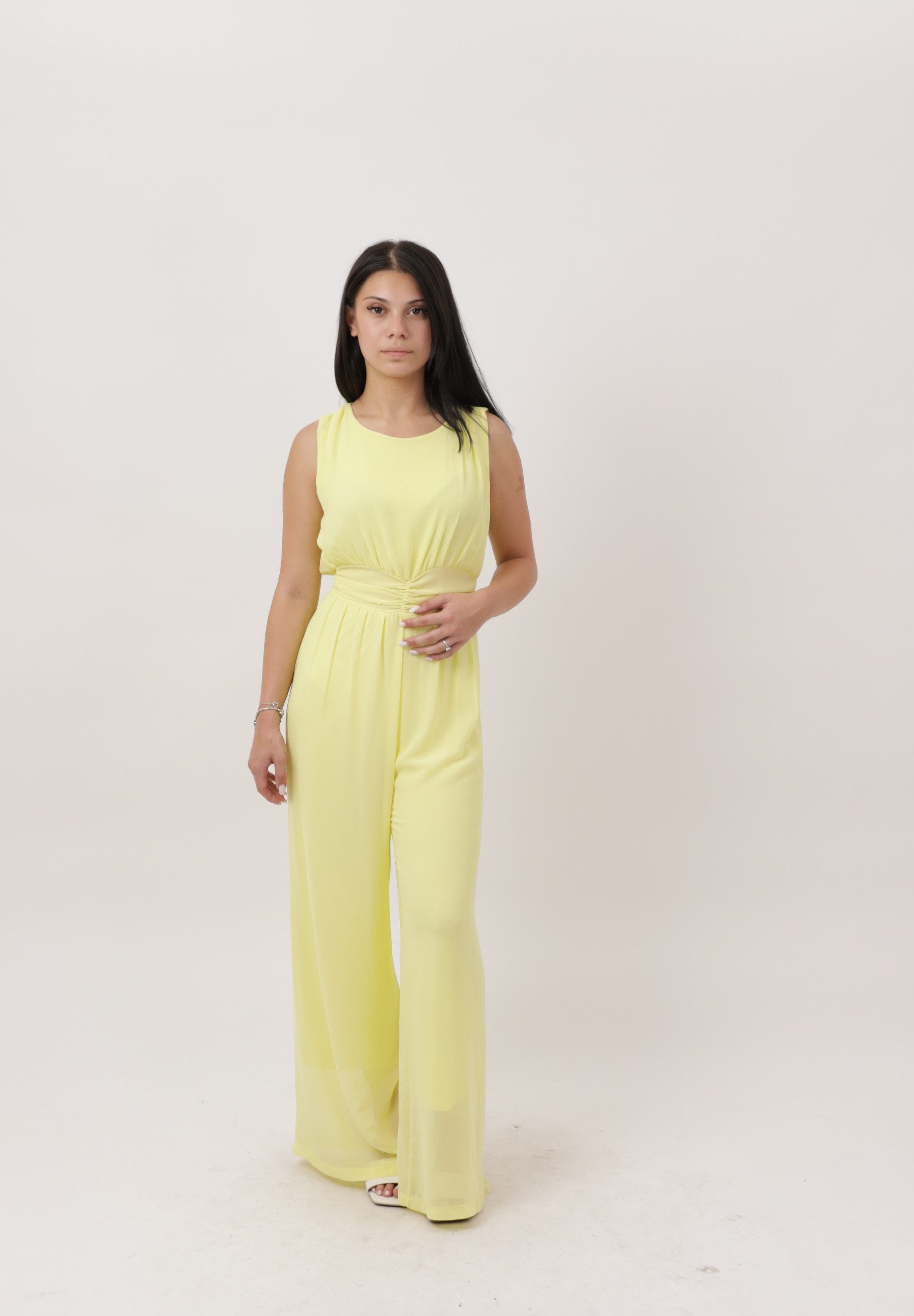 Elara Jumpsuit — Damen Overall mit weitem Bein, Taillenbund und Chiffon-Look