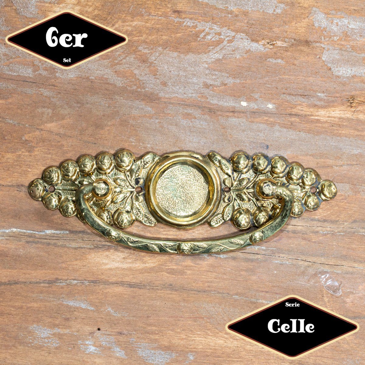 Möbelbeschlag Schubladengriff,Serie"Celle",6er Pack, Eisen in Messing