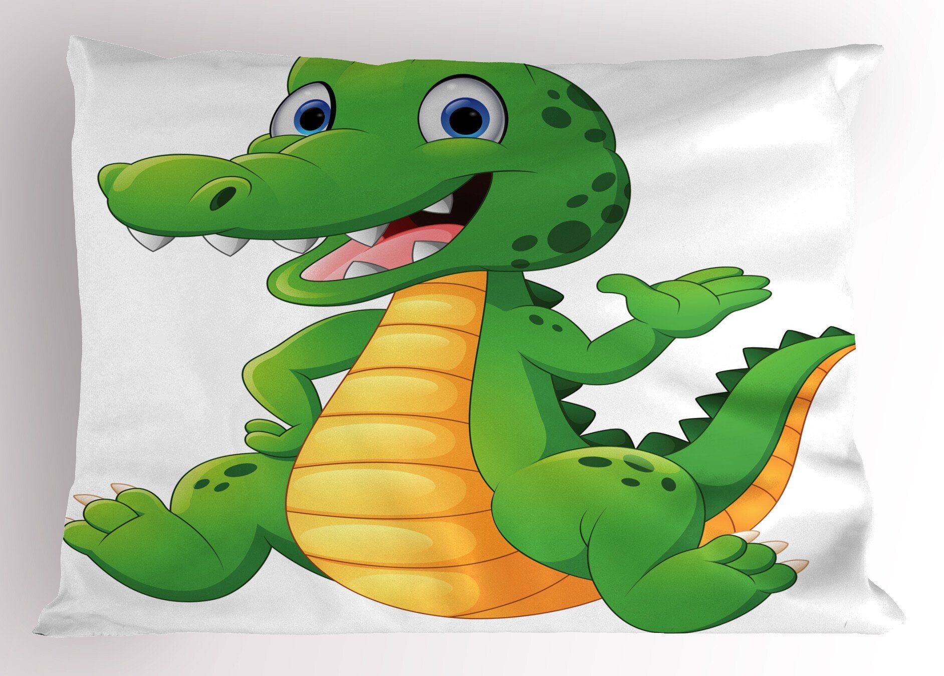 Size Kissenbezug, Karikatur-glücklicher Dekorativer (1 Stück), King Kissenbezüge Abakuhaus Charakter Krokodil Gedruckter Standard