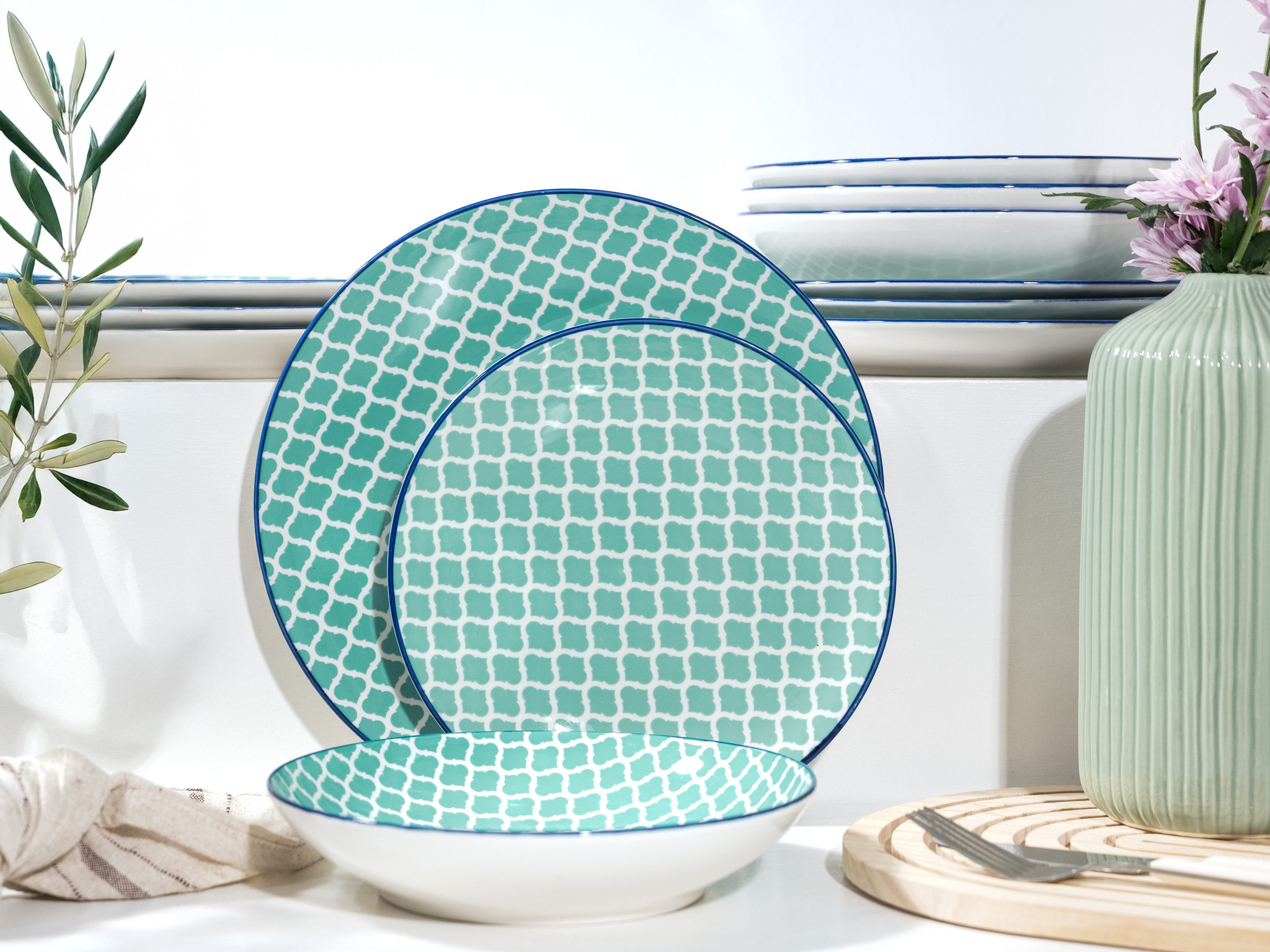 CreaTable Teller-Set Mediterran, Teller Set 12-tlg. (12-tlg), 4 Personen, Steinzeug, Mediterraner Flair, Traditionell keramische Motive