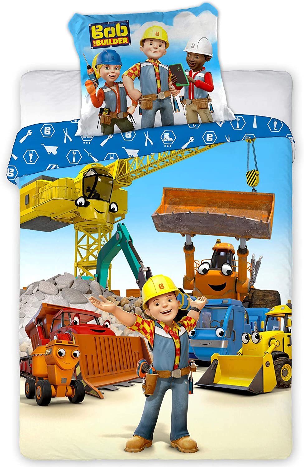 Thomas The Tank Engine Babybettwäsche Bob der Baumeister Kinder Baby Bettwäsche Kopfkissen Bettdecke 100, 100% Baumwolle, 2 teilig, 100% Baumwolle