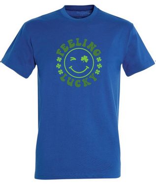MyDesign24 T-Shirt Herren Smiley Print Shirt - Zwinkernder Smiley mit Kleeblättern Baumwollshirt mit Aufdruck Regular Fit, i295