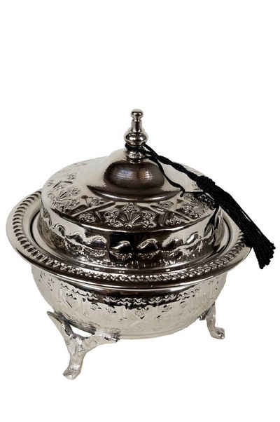 Marrakesch Orient & Mediterran Interior Zuckerdose Orientalische Zuckerdosen Dosen aus Messing in Silber Etana 14cm, Handarbeit