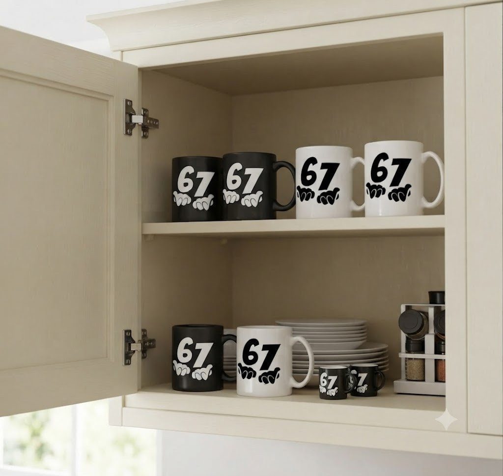 Blondie & Brownie Tasse 67 Meme Tasse Print Lustiger Spruch modern ESports Schule Fun Becher, 1-tlg., Keramik, 67Meme Keramiktasse Zahlenmotiv Funstyle