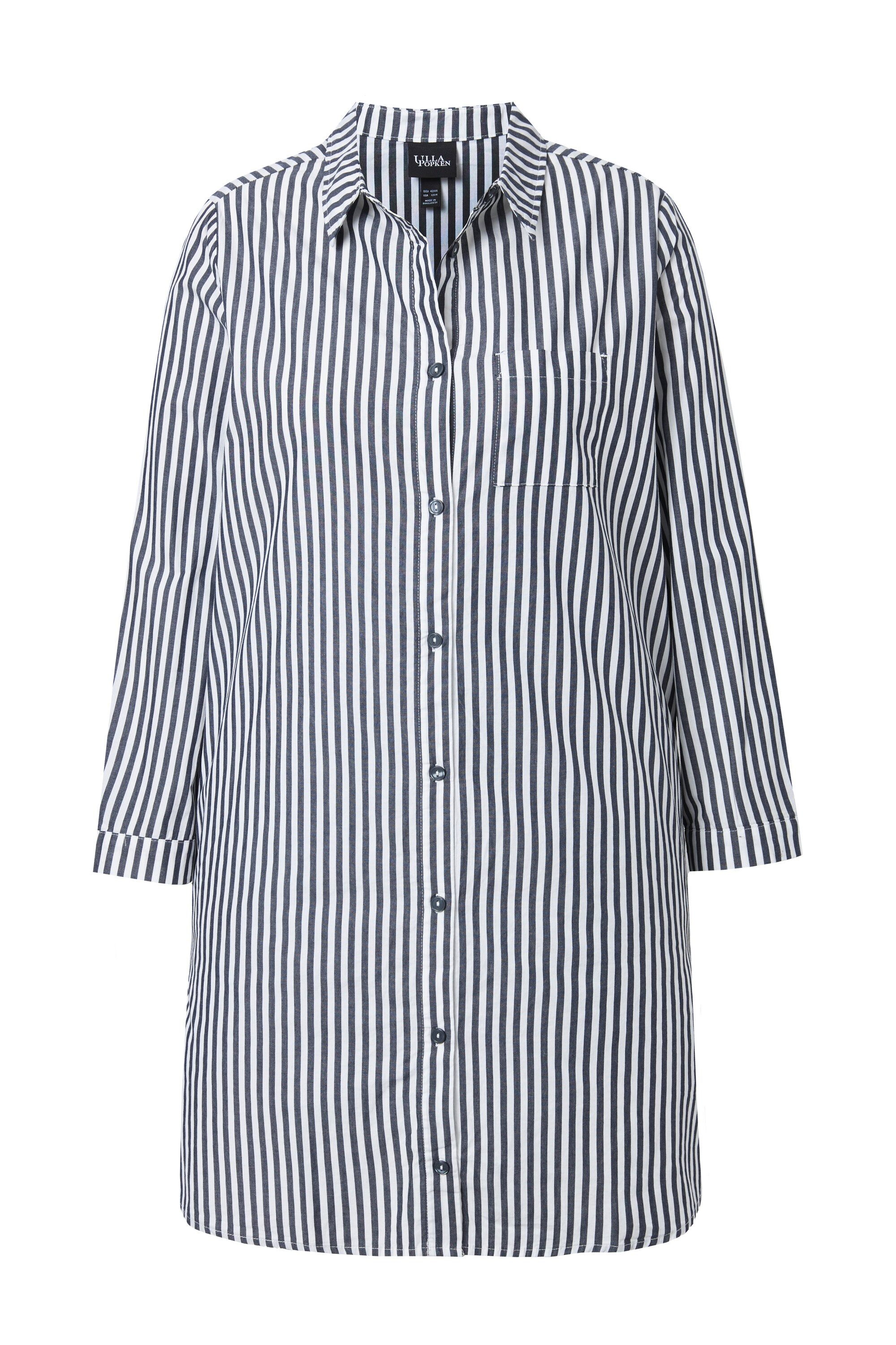 Ulla Popken Hemdbluse Hemdbluse Streifen Hemdkragen A-Linie Langarm günstig online kaufen