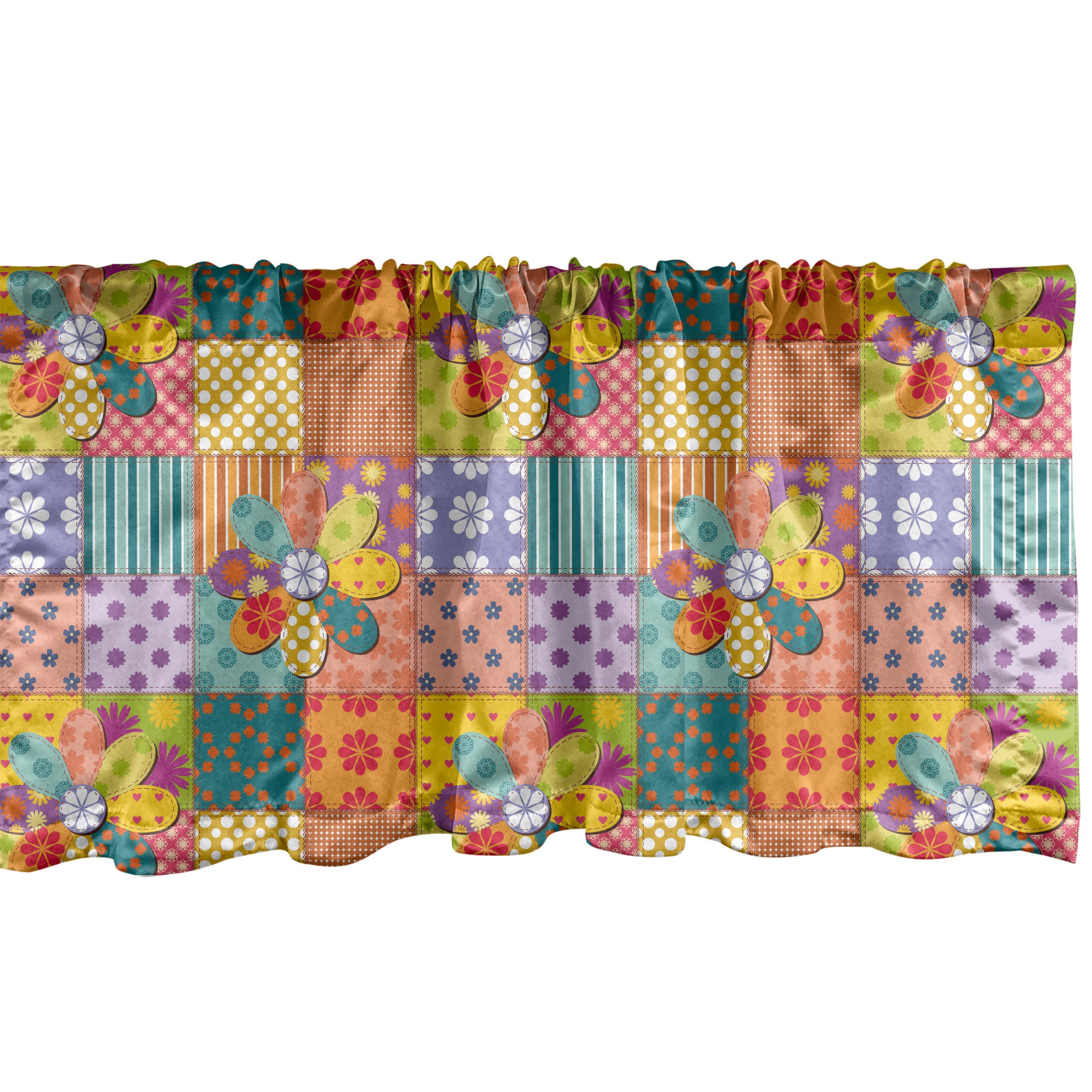Scheibengardine Vorhang Volant für Küche Schlafzimmer Dekor mit Stangentasche, Abakuhaus, Microfaser, Bunt Blumen-Tupfen Mix