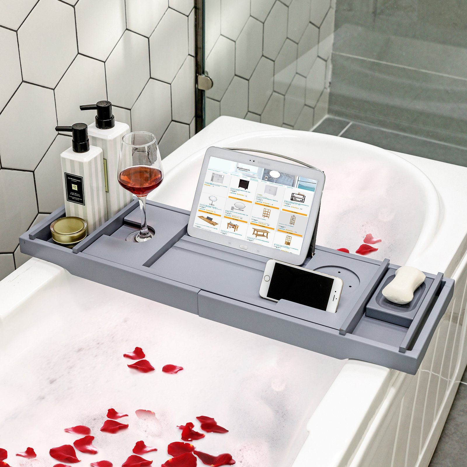 SONGMICS Badewannenablage »BCB88Y BCB88GY«, Badewannenablage aus Bambus