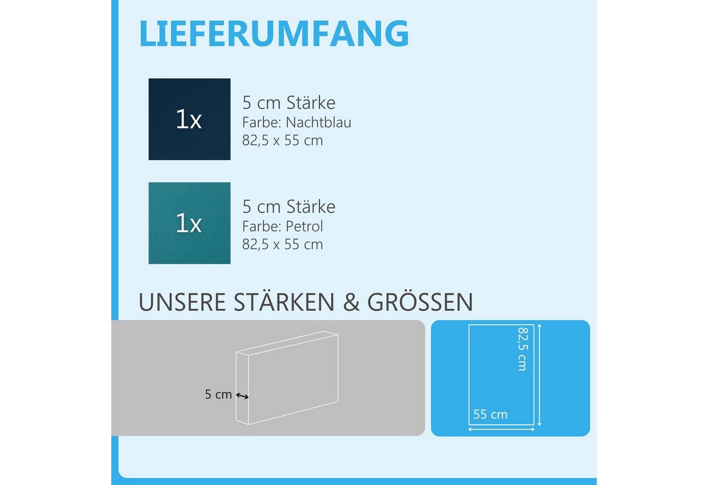 Thumbnail - platino24 Akustikplatte 2er Set Rechtecke aus Basotect ® G+ mit Akustikfilz 825x550x50mm