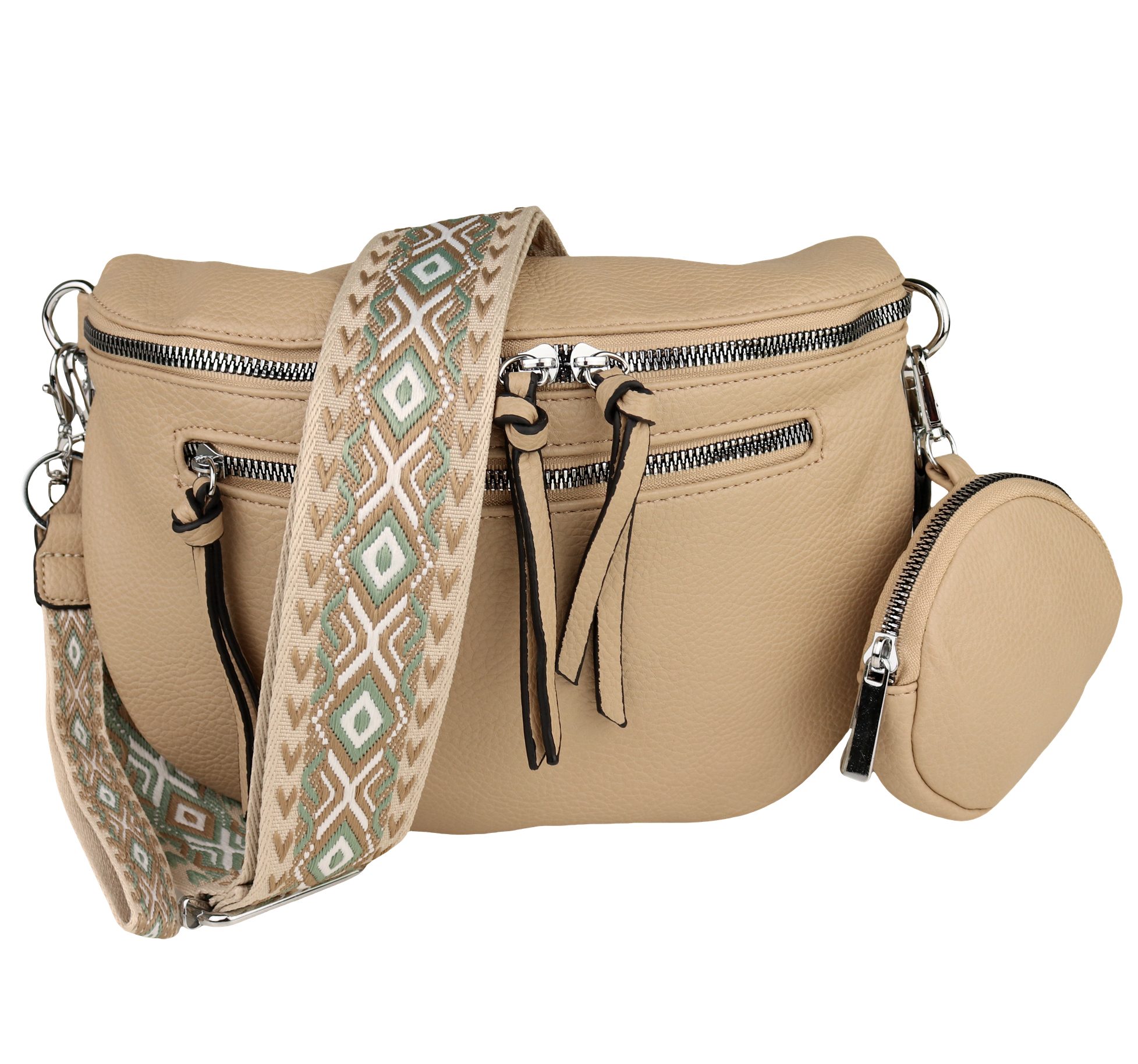 MIRROSI Bauchtasche Damen Taschen, Umhängetasche, Brusttasche, 30x20x9cm Veganes Leder (Schultertasche für jeden Anlass, (dazu 1x Münzbeutel und 1x Schlüsselband), Crossbody Bag, Bohemian gemusterten& verstellbaren Schulterriemen